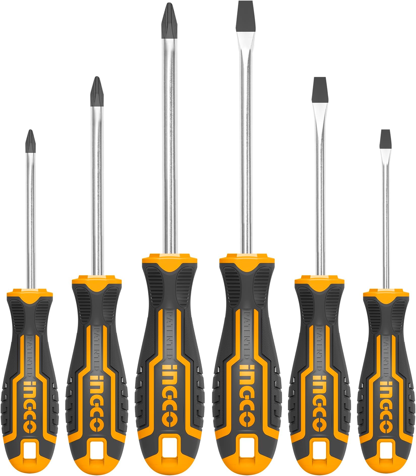 6 pcs Set, CR-V Screwdriver Set for DIY Household Repair, INGCO Design Handle, CR-V Round Blade Material