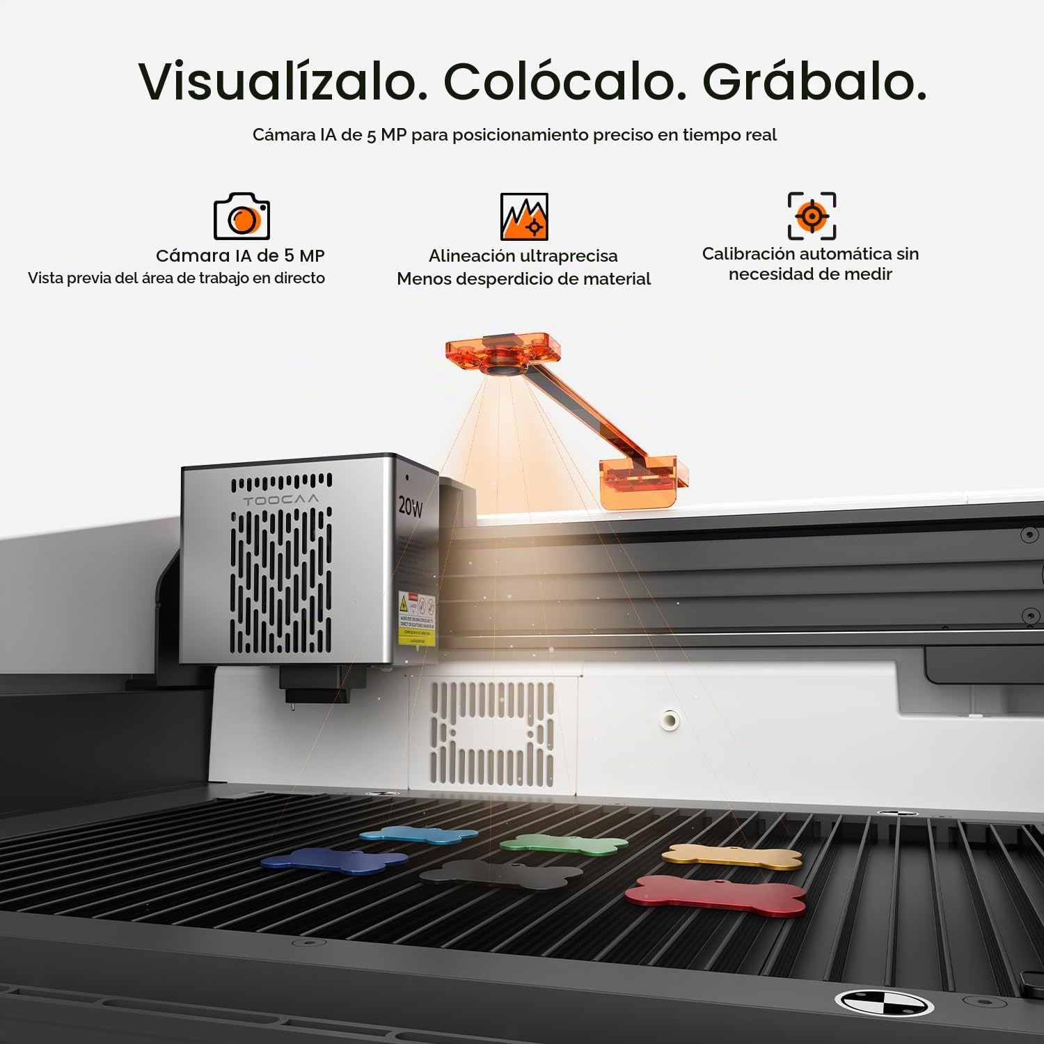 NOVA - Grabador láser inteligente de 20 W, posicionamiento de cámara AI de 5 MP, enfoque automático, kit giratorio de 360°/asistencia de aire, reconocimiento de material IA, máquina de grabado