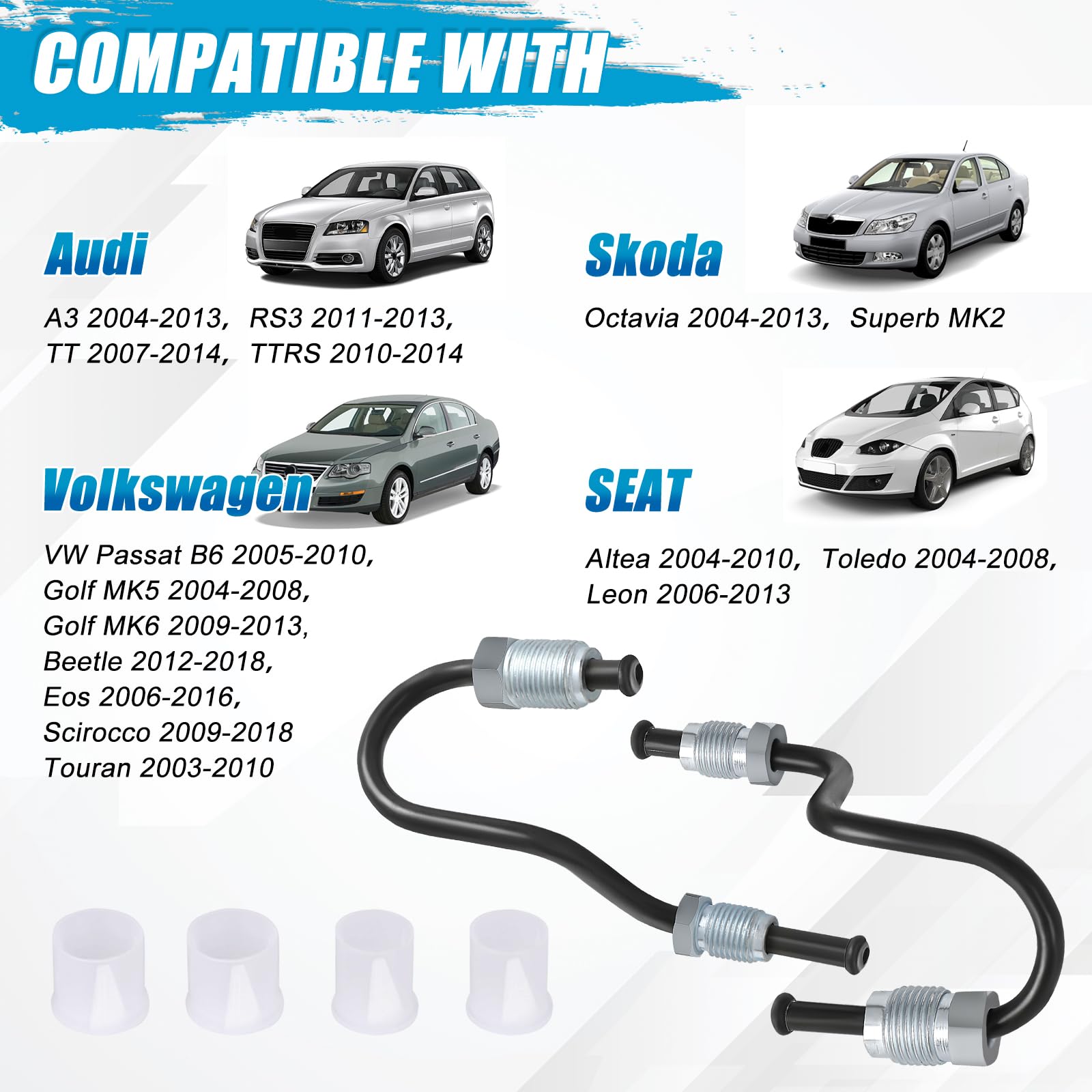 2x Rear Brake Hose & Line Set For VW Touran 1T (2003-2009) - Left & Right Side