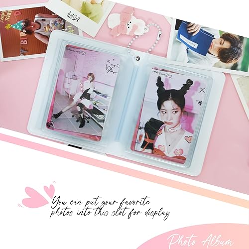 Vista 16 de Carpeta para tarjetas fotográficas Kpop de 3 pulgadas, soporte para tarjetas fotográficas Kpop, mini álbum de fotos, álbum Kpop con colgante