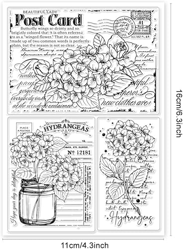 Miniatura 100 de GLOBLELAND Sellos transparentes de fondo de números vintage, sellos transparentes con estampado de palabras de flores, sellos transparentes