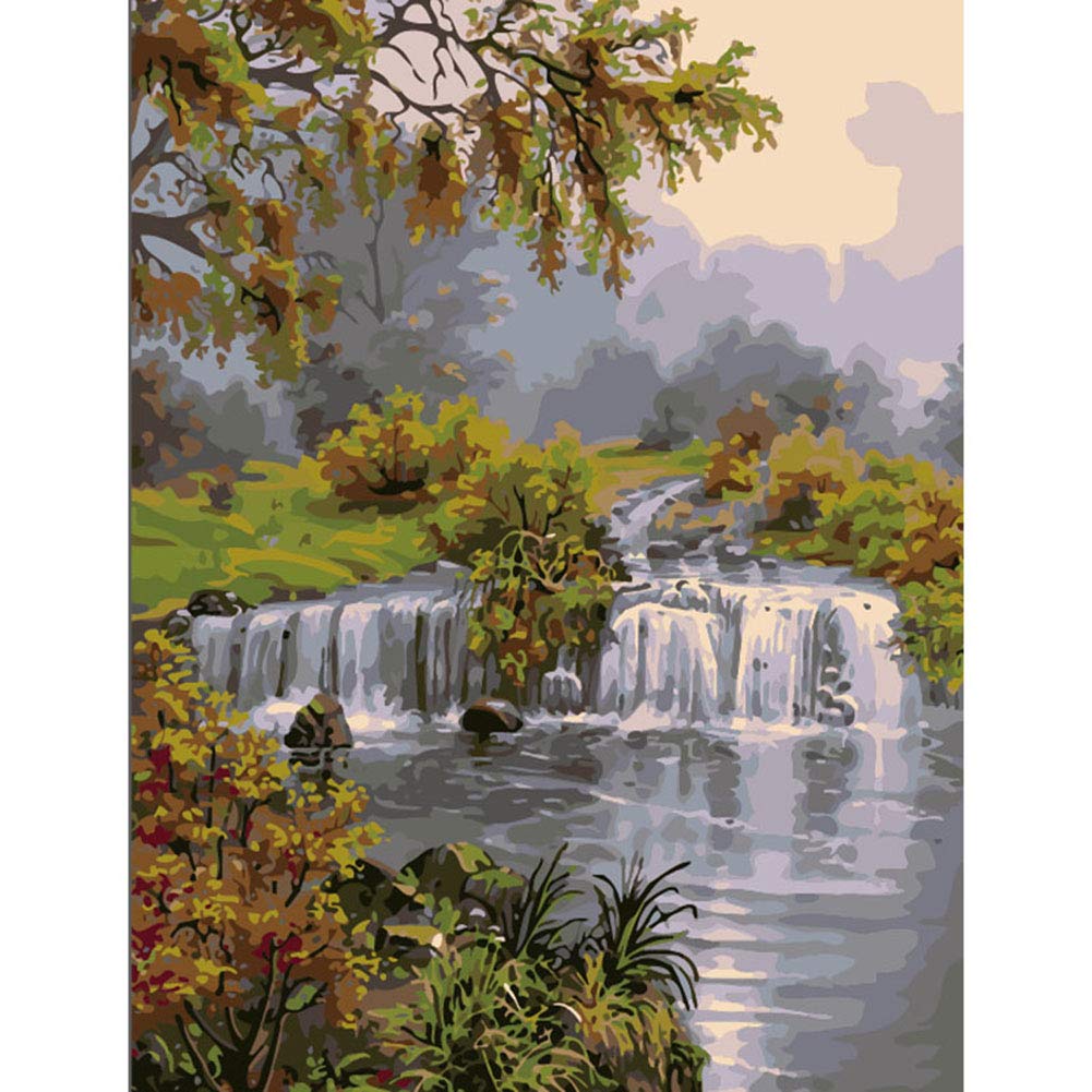 ABEUTY DIY Fabric Decorating Kits, Paint by Numbers Field Landscape Nature 16x20 inches Number Painting Wall Art (Waterfall, No Frame) โ image 1