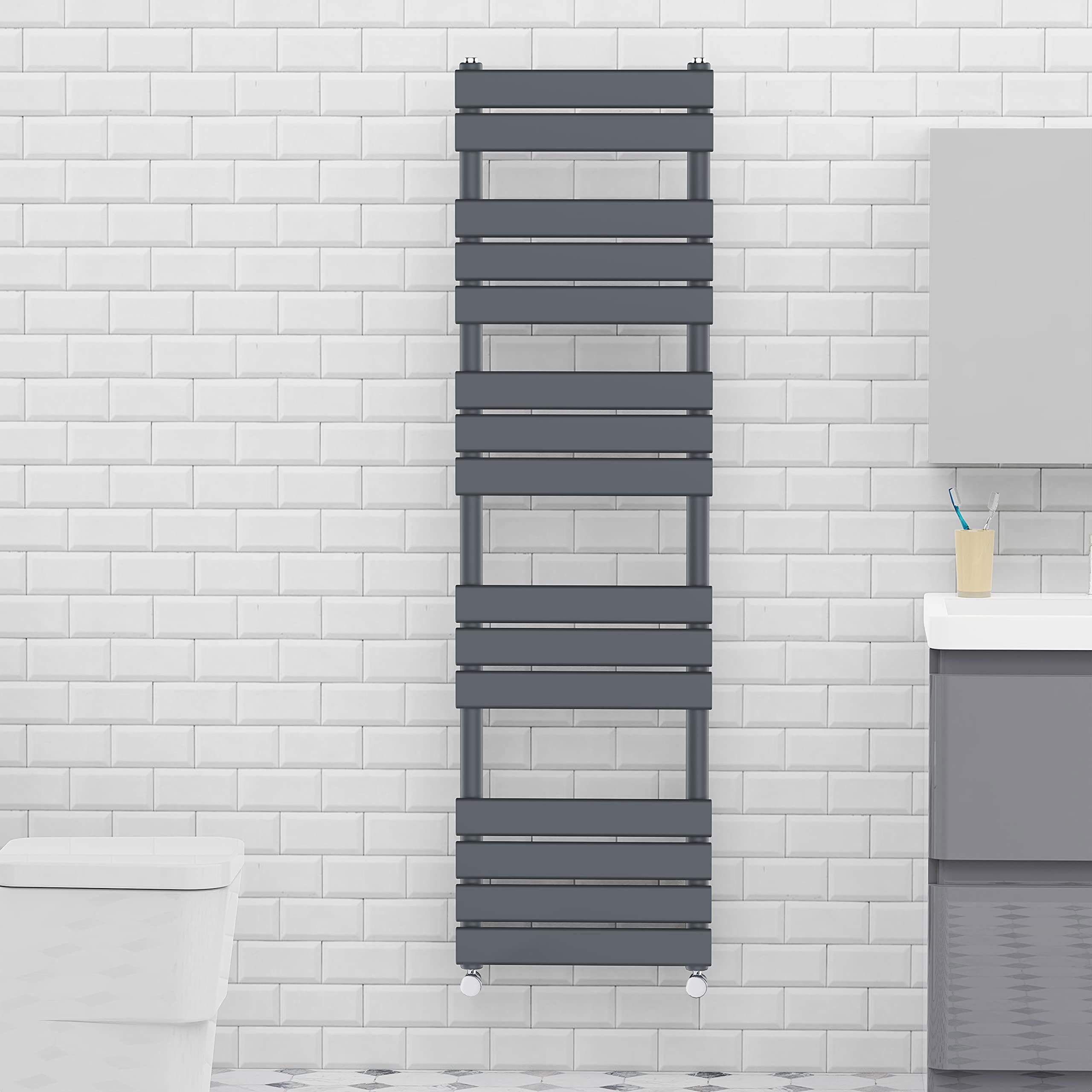 Warmehaus Anthracite 1600x450mm Flat Panel Heated Towel Rail 68mm — image 1