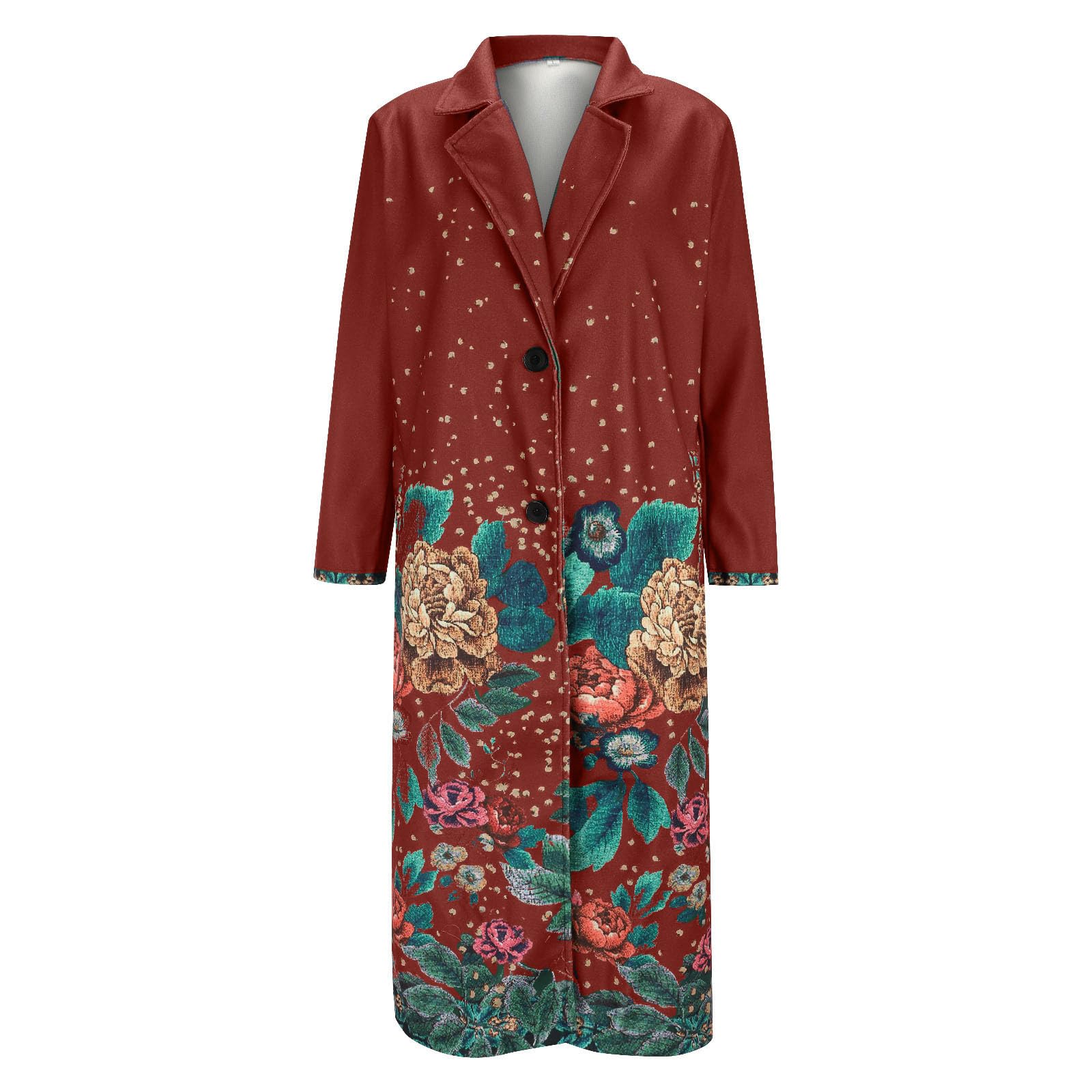 Generisch Chaqueta de invierno para mujer, cálida chaqueta de tweed con estampado floral, cuello alto, abrigo de invierno, ropa de exterior, gabardina resistente al viento, chaqueta vintage con