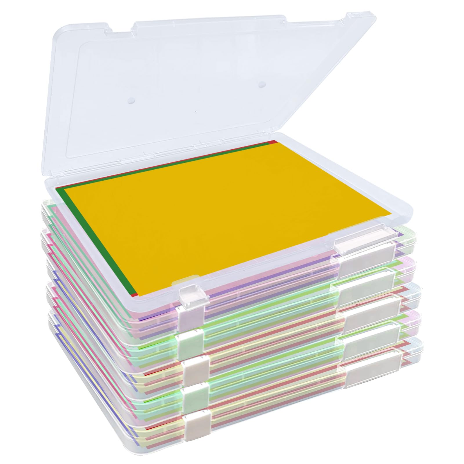 Scatole Porta Documenti A4 In Plastica Trasparente Con Coperchio | 2 Pezzi Impilabili | Contenitore Per Fogli E Cancelleria 30,5x21,3x5 Cm