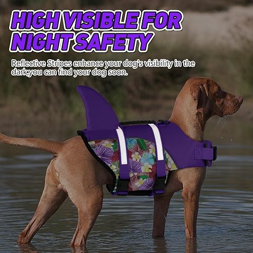 Miniatura 10 de Doglay Chaleco salvavidas para perros con tiburón, chaleco salvavidas para perros para nadar en barco, chaleco salvavidas ajustable para perros con