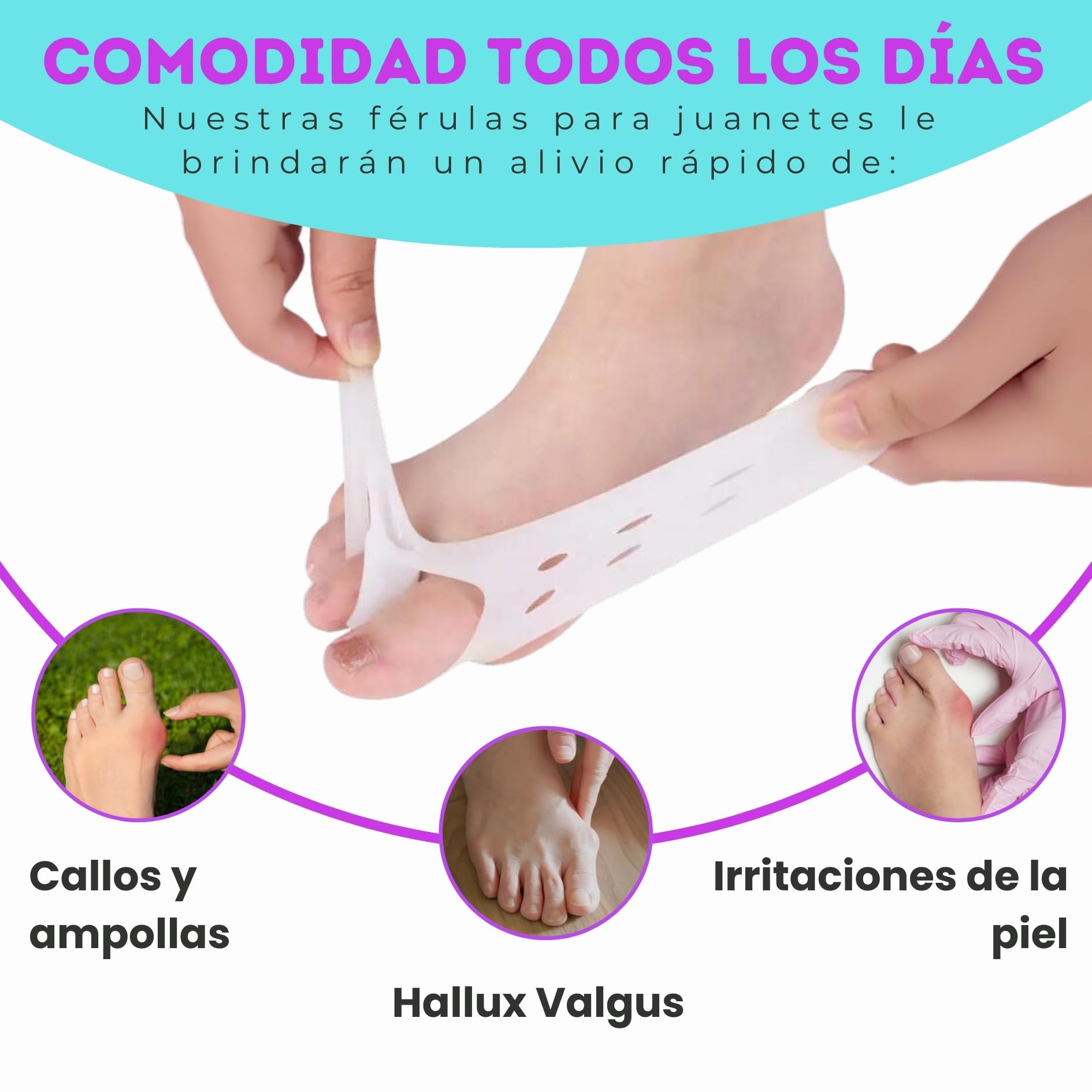 Corrector de juanetes con protección de silicona, 3 pares/6 piezas, blanco