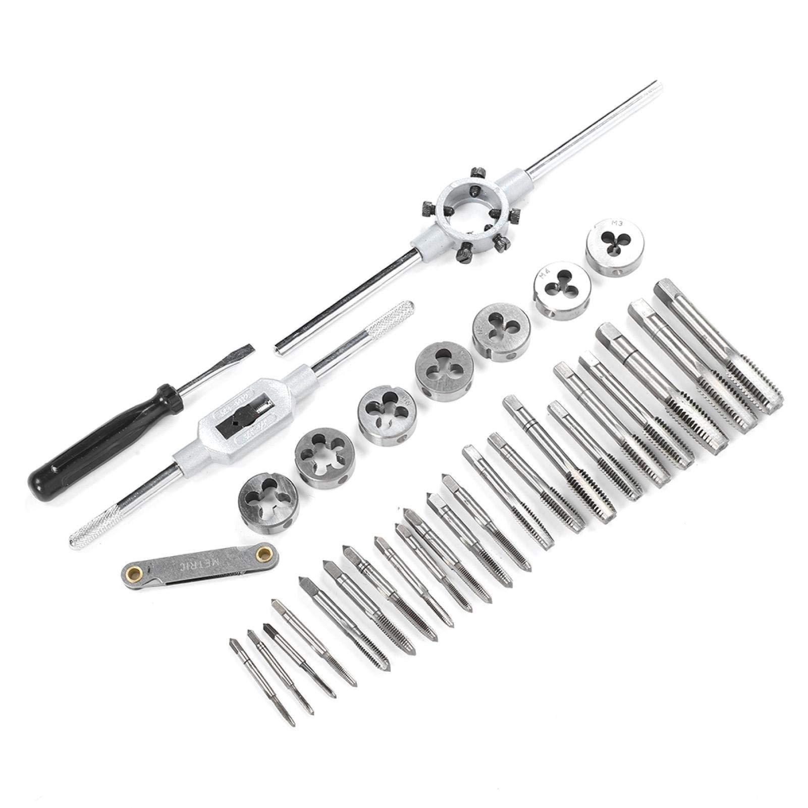 Set di filiere per maschiatura, Kit di Utensili manuali da 32 Pezzi, in Lega di Acciaio, Portatile, ad Alta durezza, Lavorazione CNC e Trattamento Termico con durezza 60 HRC