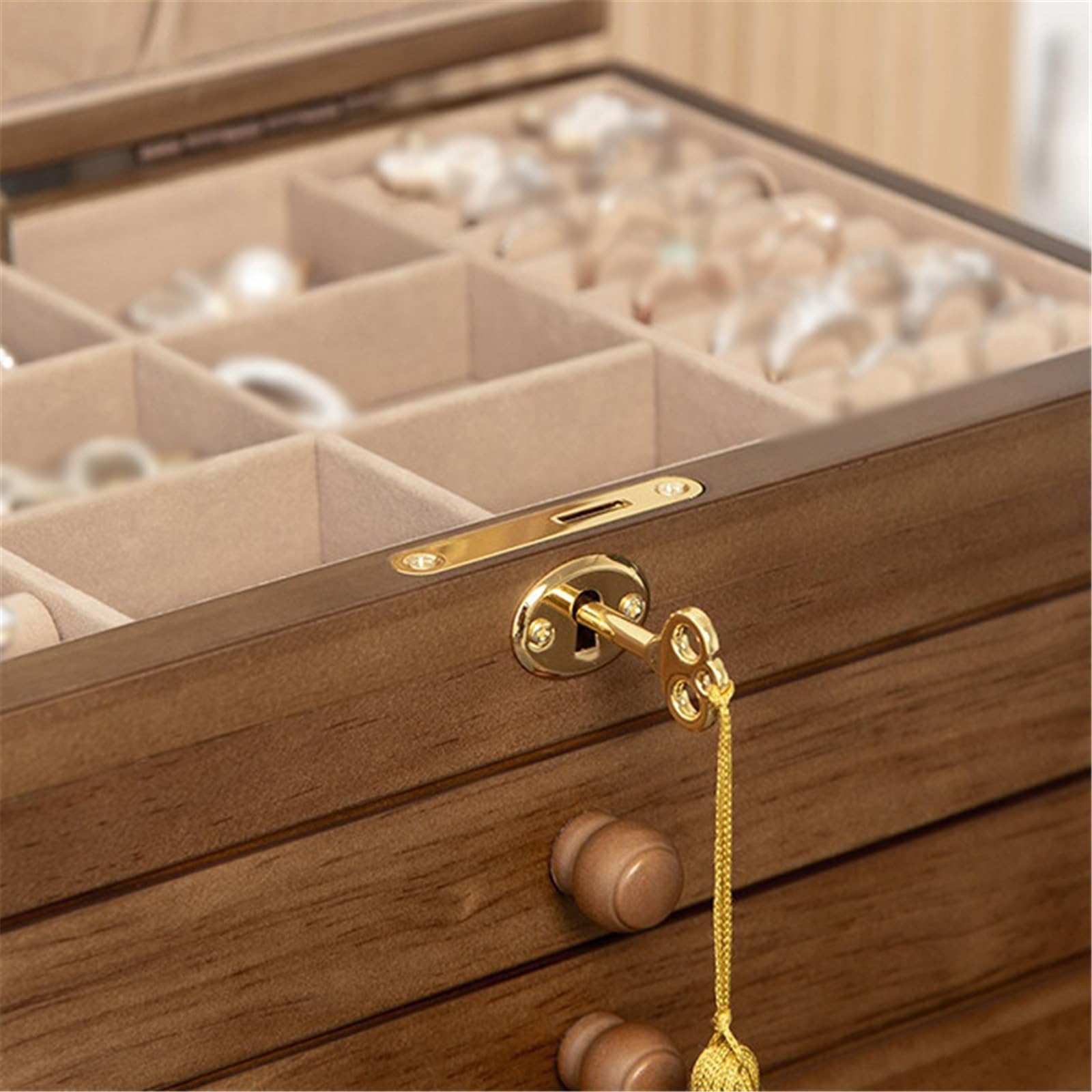 Organizer portagioie in legno grande capacità con cassetti
