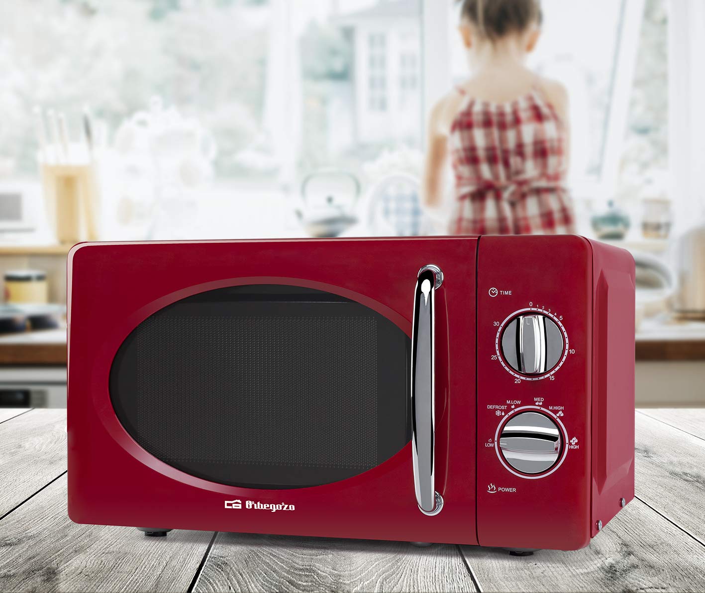 Orbegozo MI2020 - Mikrowelle mit 20 Liter Kapazität, 6 Leistungsstufen, Timer bis zu 30 Minuten, Vintage-Design, 700 W, Stahl, Rot