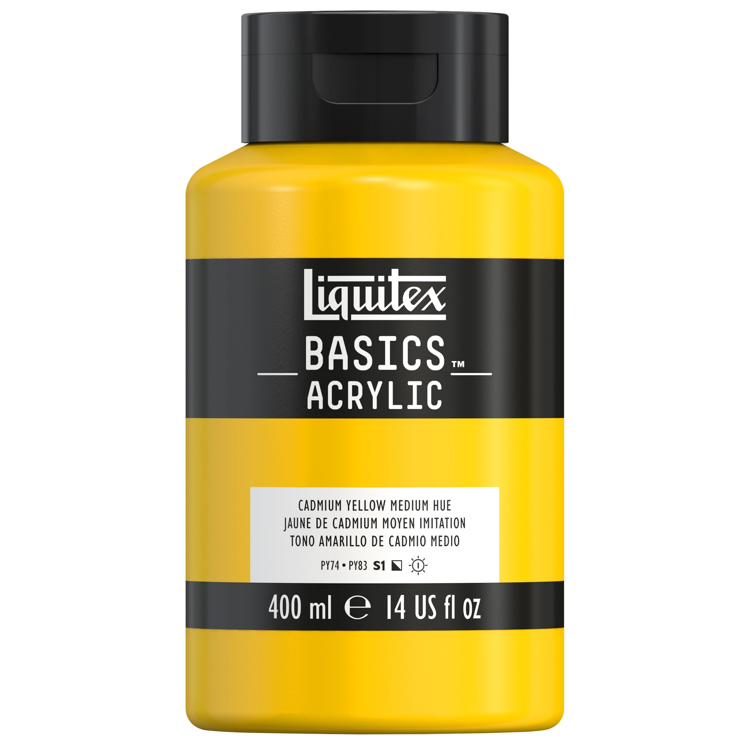 Liquitex Basics 4640161 – Acrylic Paint, Mono-pigmented Artist Pigments, Lightfast, Medium Viscosity, Archive Quality, Silky Gloss Finish, 400 ml Pot, Cadmium Yellow, Medium Colour