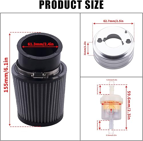 Miniatura 4 de Adaptador de filtro de aire mejorado de alto rendimiento Kit de bujías de admisión para Predator 212cc 6.5 Hp Motor Mini Bike Go Kart Racing (Plata)