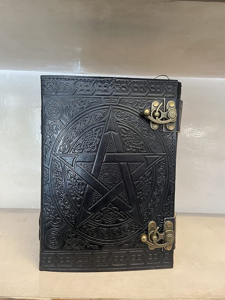 600 Seiten großes schwarzes Pentagramm geprägtes Leder-Tagebuch | Schreib-Leder-Notizbuch | Leder-Grimoire | handgefertigtes Leder-Tagebuch | Leder-Skizzenbuch 17,8 x 25,4 cm