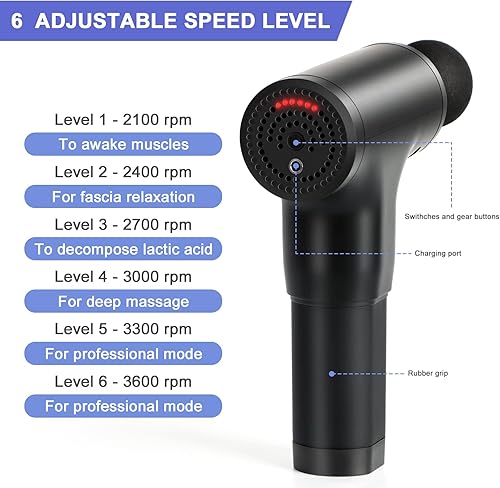 Miniatura 4 de smusei Pistola de masaje de tejido profundo portátil de percusión muscular dispositivo de masaje de mano con 4 accesorios y bolso de mano vibración