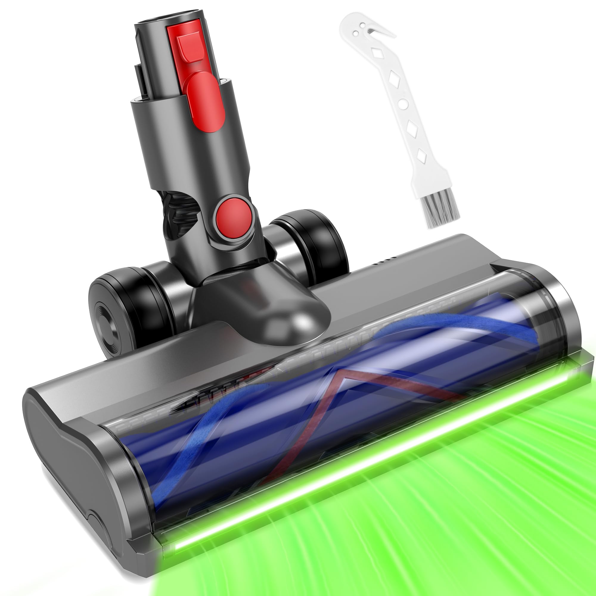 Cepillo compatible con Dyson V7 V8 V10 V11 V15 V8 Slim, Cepillos para Suelos con Iluminación LED y Accionamiento Directo, Sistema Antienredos, Funcionamiento Silencioso, Fácil Montaje - Verde