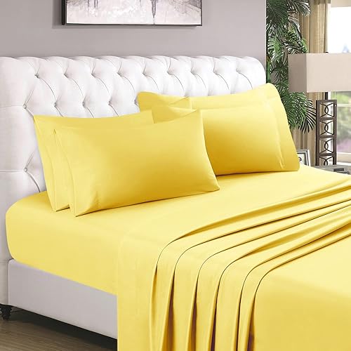 HOMEIDEAS Juego de sábanas de 6 piezas (tamaño King, amarillo), 1800 sábanas de lujo de microfibra cepillada suave, bolsillos profundos, fácil