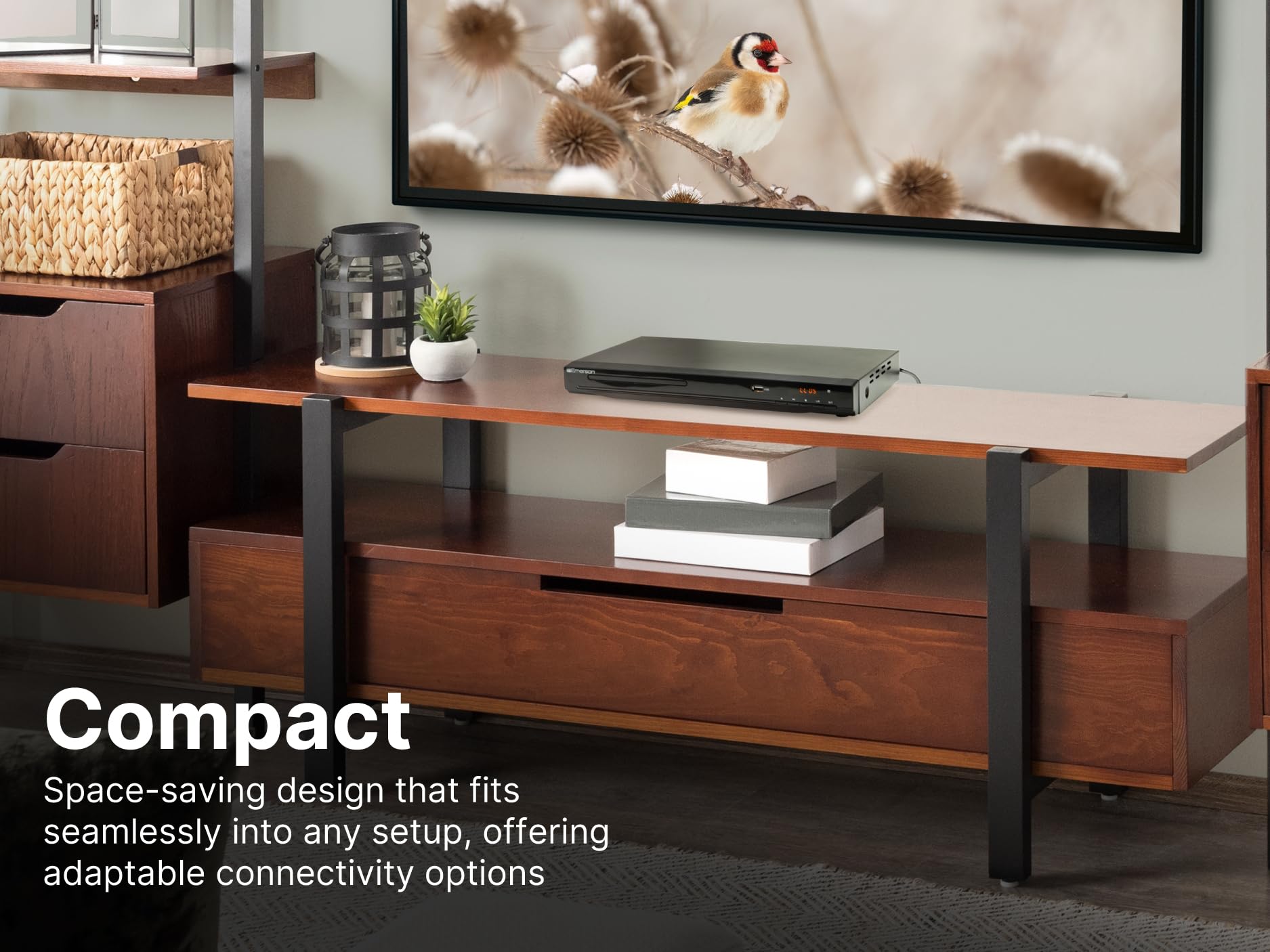 Emerson Reproductor de DVD ED-8000 con conversión HD, salida HDMI, reproducción USB, resolución de 1080p y sonido envolvente digital Dolby. Mejora tu colección de DVD con calidad de imagen de alta