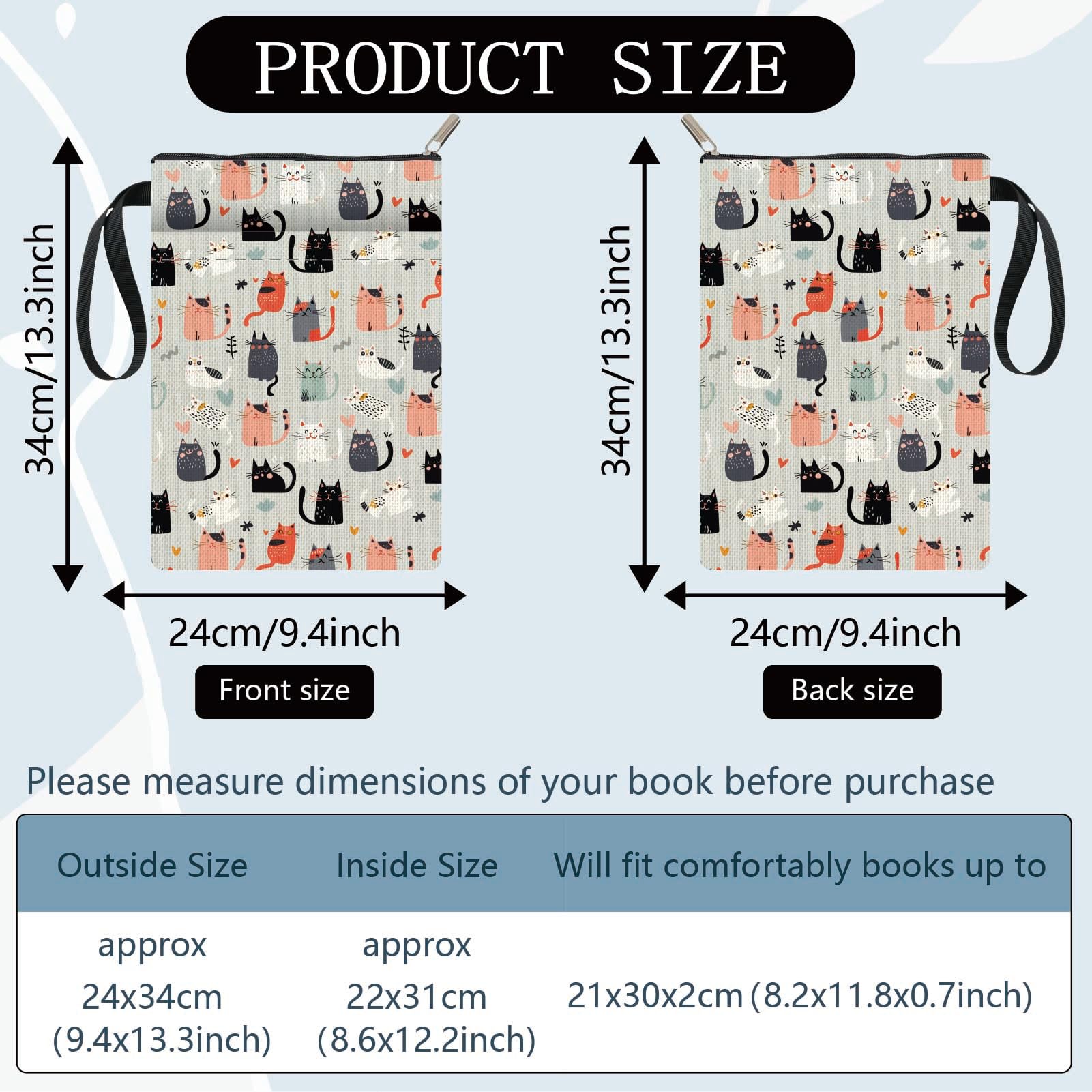 CRASPIRE Funda Para Libros De Tela Con Diseño De Gato, Cremallera Y Bolsillo Adicional – Protege Tus Libros Con Estilo