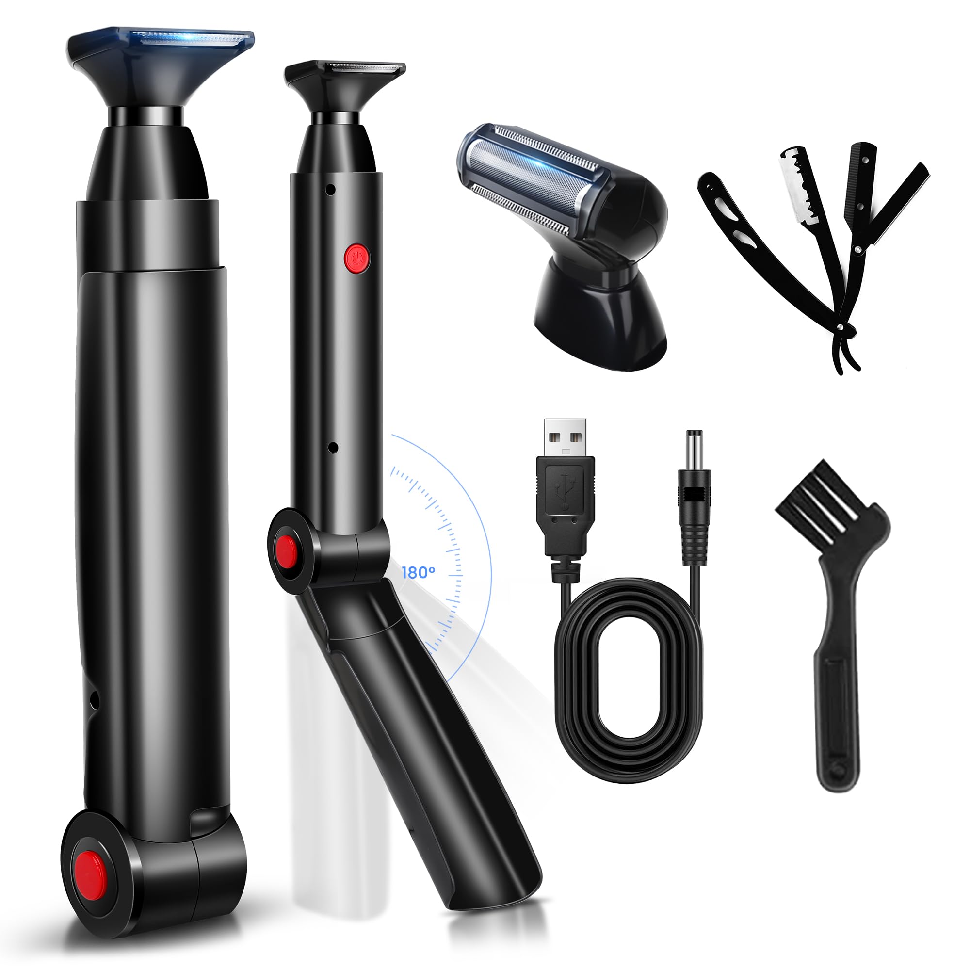 NUBACK Rückenrasierer Herren, Rückenrasierer für Männer, Body Trimmer Herren für Langer Griff, Elektrischer Körperrasierer Herren mit Gesichtsrasierer, 2 Shock Absorber Flex Heads & 10 Klingen