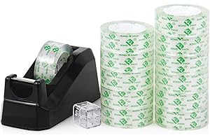 BOMEI PACK Tape Dispenser Desk, 1 Pack Black with 12Rolls Transparent Tape,...