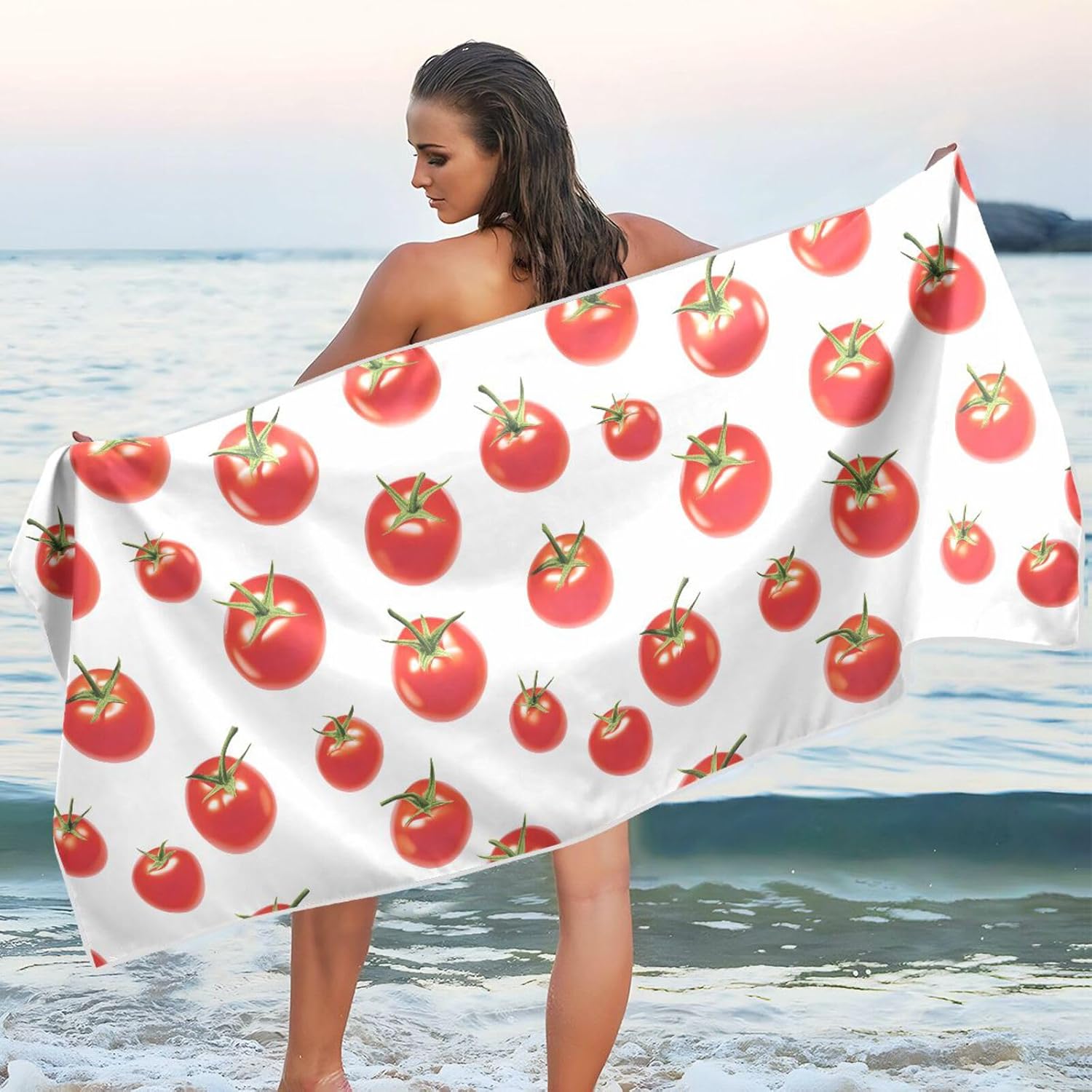 senya Thin Beach Towels Cloth for Women Men, Tomato Pattern Swim Towels Oversized Quick Dry for Travel Beach Swim Pool Gym