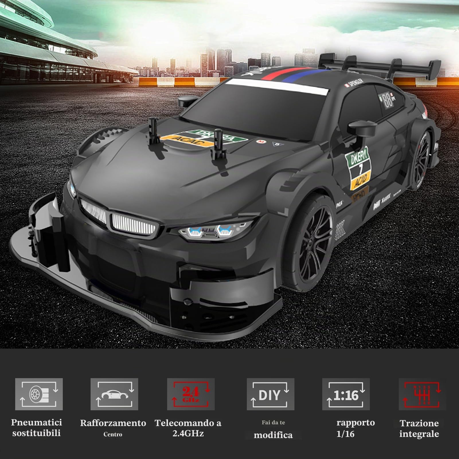Goolsky Auto da Corsa Telecomandata 1/16 Auto Telecomandata 2.4GHz 4WD Auto da Corsa Telecomandata Regalo per Bambini Ragazzi Ragazze Pneumatici Sostituibil Giallo
