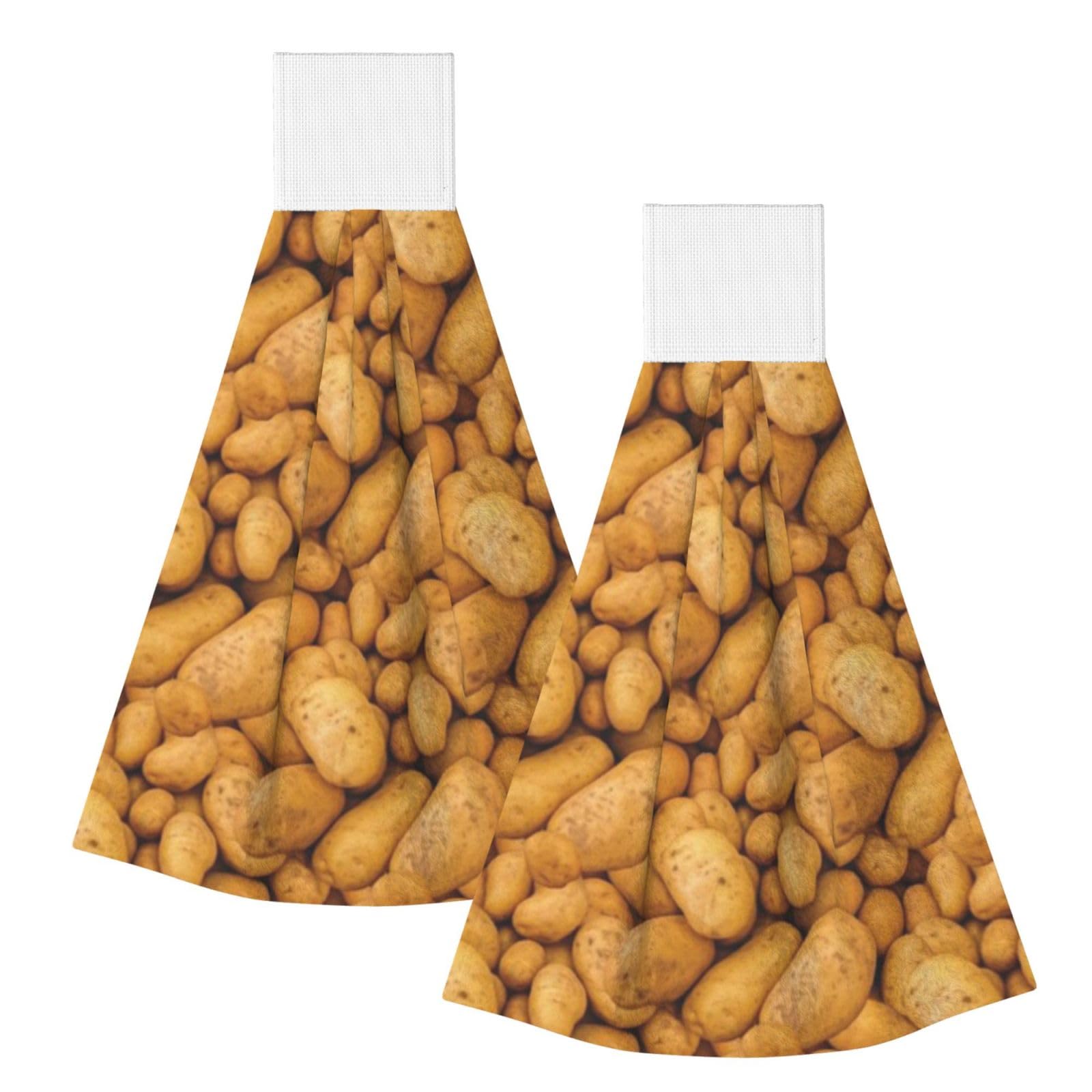 DOPKLNA Have A Potato Painting Effect, 2 Pcs Hanging Coral Fiber Hand Towels for Bathroom, Absorbent Kitchen Towels