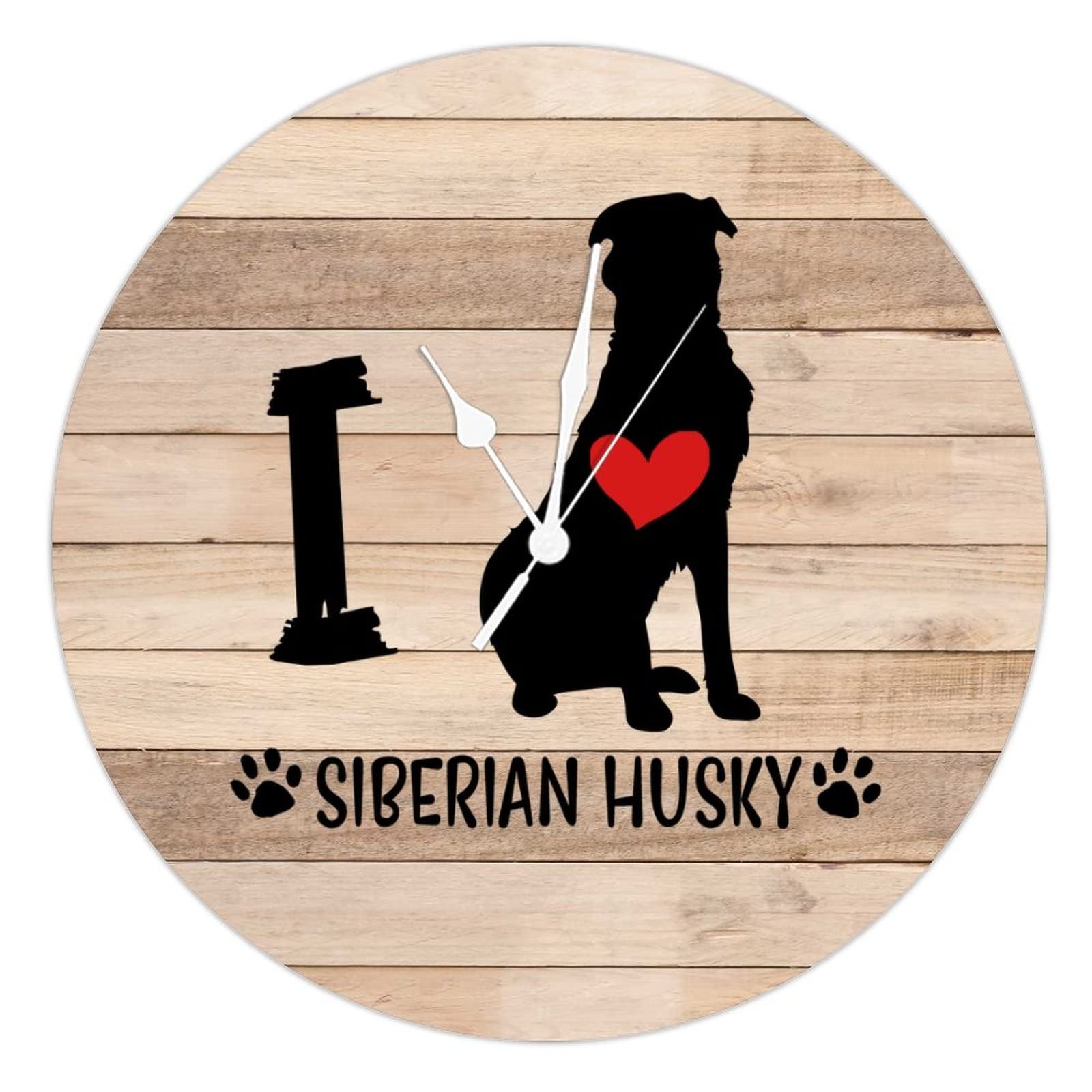 Horloge murale ronde en bois I Love Dog 38cm personnalisée pour salon et cuisine