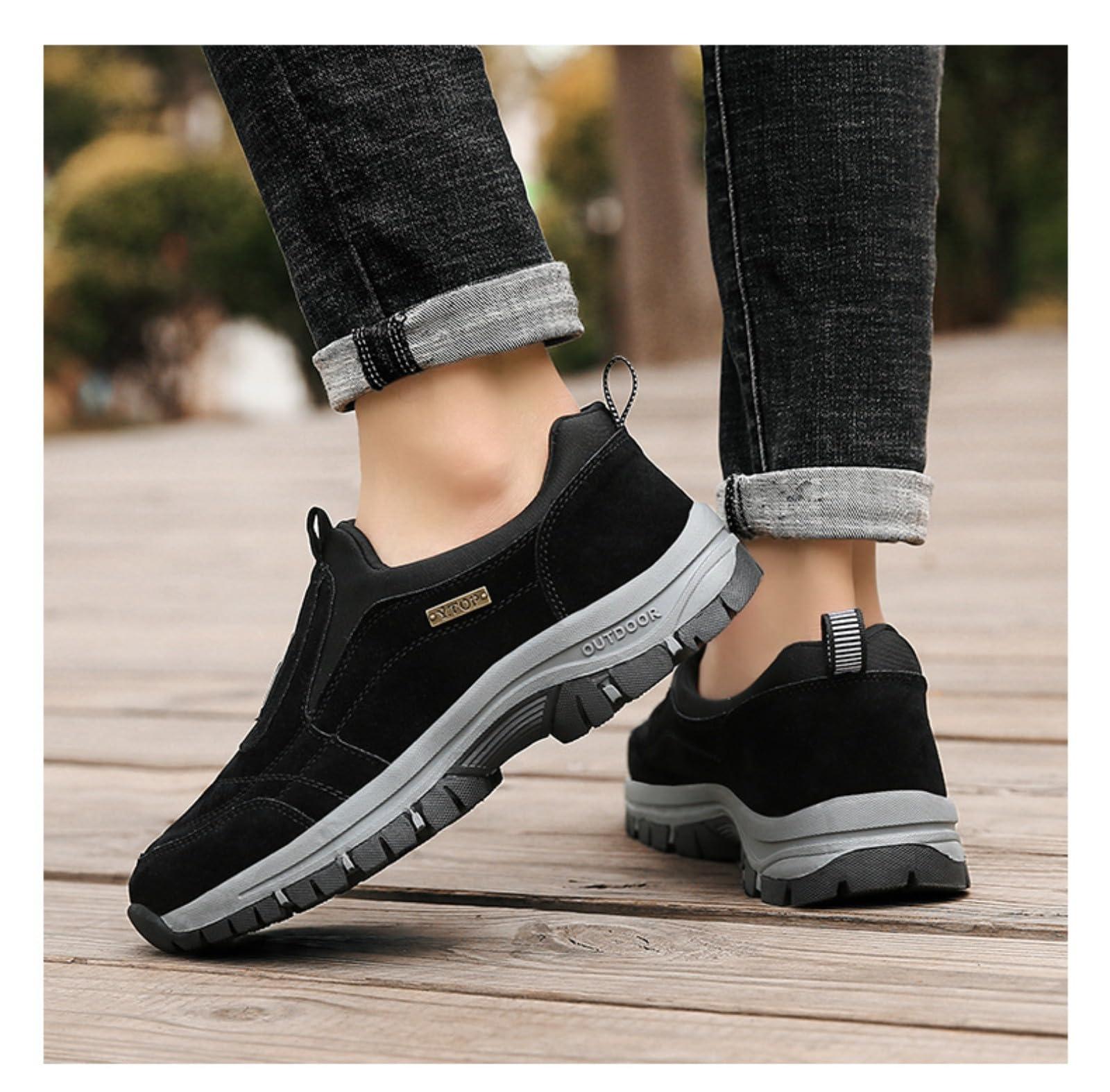 Scarpe ortopediche da uomo, con supporto per arco plantare, leggere, per attività all'aperto, escursionismo, lavoro, Nero , 47 1/3 EU
