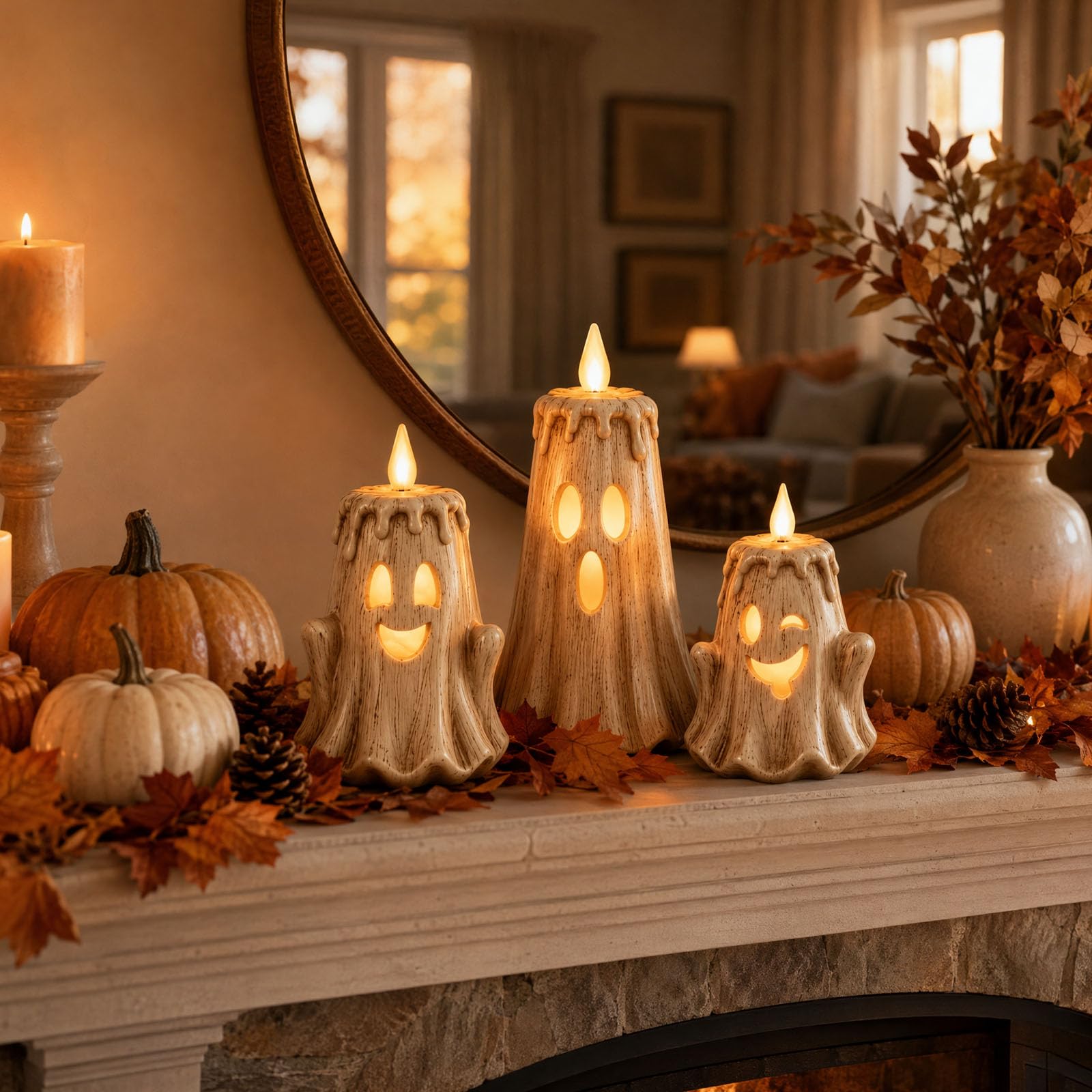 Halloween Ghost Figurine Resin Candle LED Decor