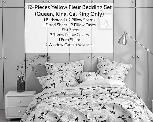 Miniatura 10 de DaDalogy Bedding - Juego de cama floral de 9 piezas en una bolsa, juego de sábanas bajeras y encimeras con funda de almohada y cenefa de cortina de