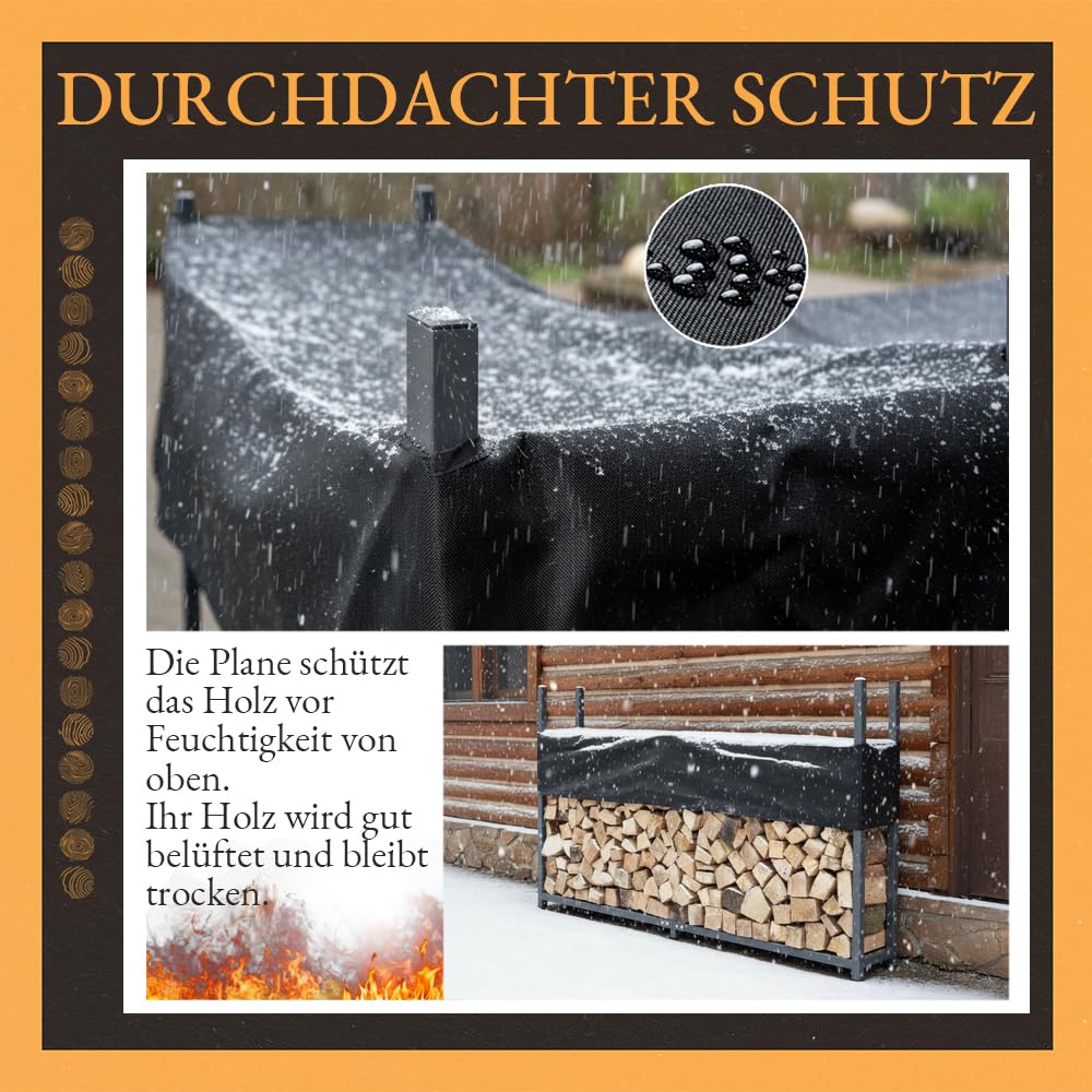 Kaminholzregal Regal Aufbewahrung für Kaminholz Brennholz Holzunterstand Kaminholzständer Brennholzregal Metall mit Abdeckung 200 x 115 cm in Anthrazit