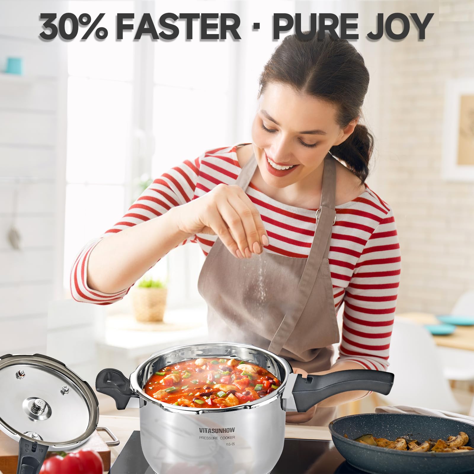 Olla a presión de acero inoxidable, compatible con inducción, garantiza una distribución uniforme del calor, ideal para cocinar a presión o cocinar al vapor (7 litros)