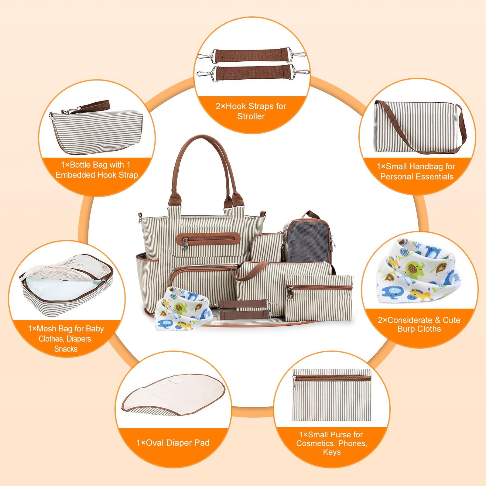Moclever Juego de 8 bolsas de pañales, bolsa de bebé esencial para bebé, bolsas multifuncionales para cambiar pañales con bolsa de malla para biberones