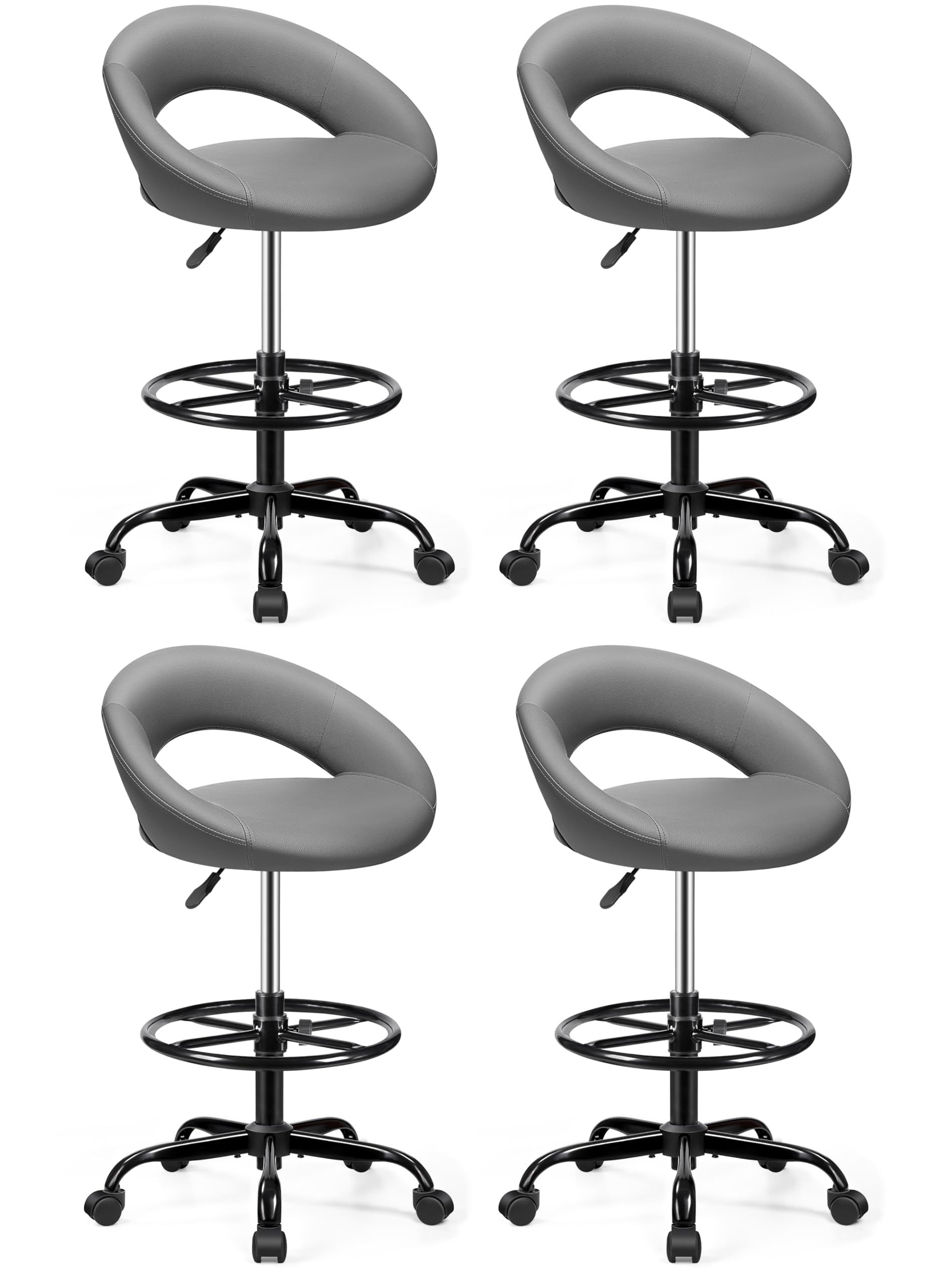 BESTFAIR Drafting Chair with Back, Height Adjustable Rolling Stool, Gray
