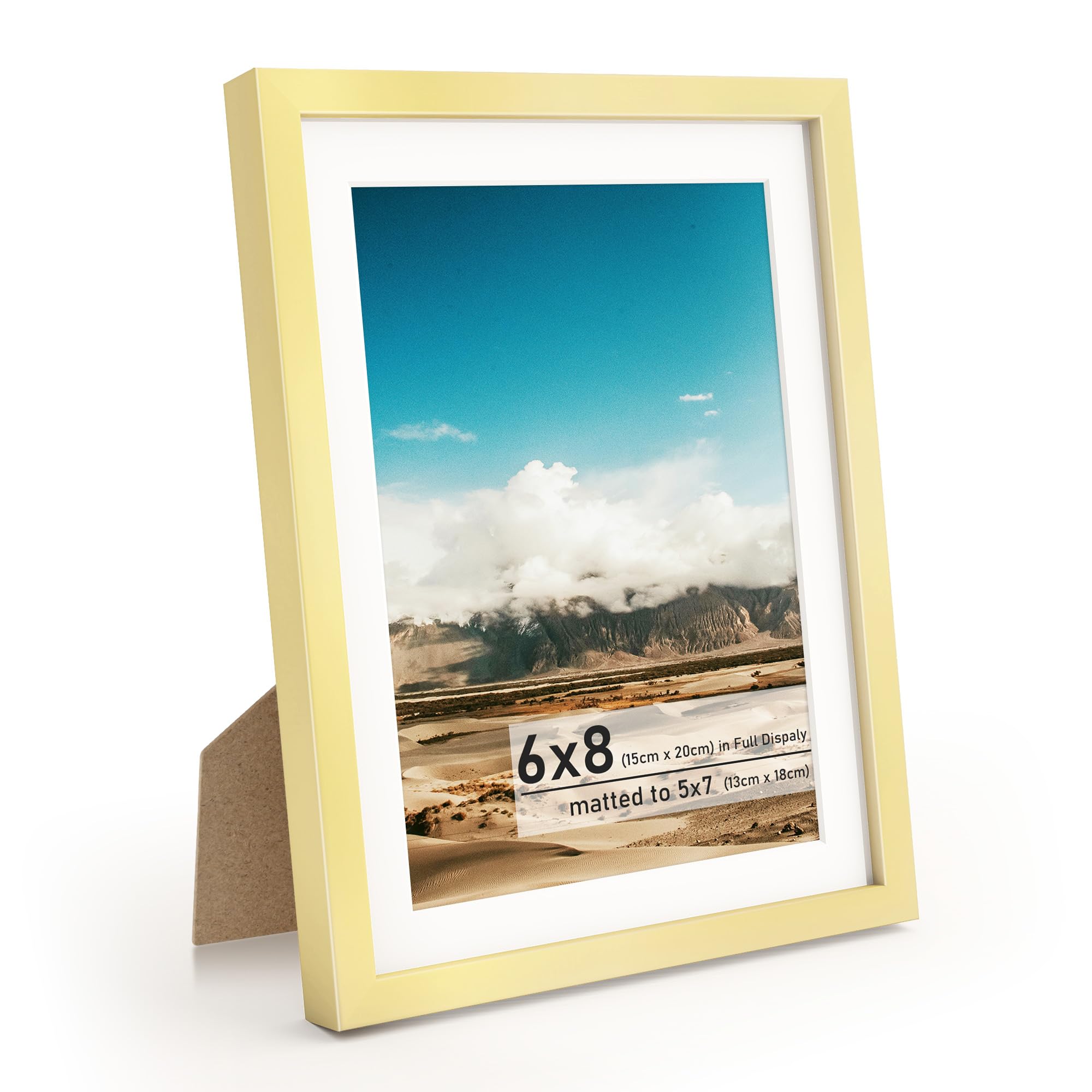 Metal Picture Frame 5x7in with Mat or 6 x 8in Without Mat, Upgrade Aluminum Photo Frames, for TableTop Display and Wall Mounting, Wall Hook Hanging Hardware Included, Gold — image 1