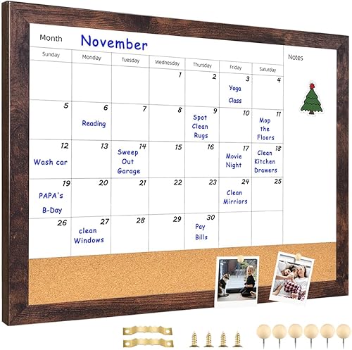 Umtiti Calendario mensual pizarra blanca de borrado en seco y tablero de anuncios de corcho, marco de madera marrĂłn de 13 x 17 pulgadas, superficie Umtiti Calendario mensual pizarra blanca de borrado en seco y tablero de anuncios de corcho, marco de madera marrĂłn de 13 x 17 pulgadas, superficie