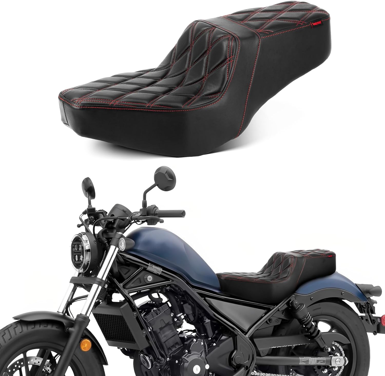 2-Up One-Piece Driver and Passenger Seat with Diamond Pattern Stitching Compatible with Rebel CMX 300 CMX 500 2017-2025