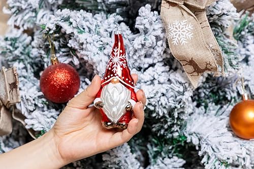 Miniatura 4 de Juego de 2 adornos de Navidad de gnomo de cristal colgante, adornos de gnomo de Navidad de vidrio soplado a mano para decoración de árbol de Navidad