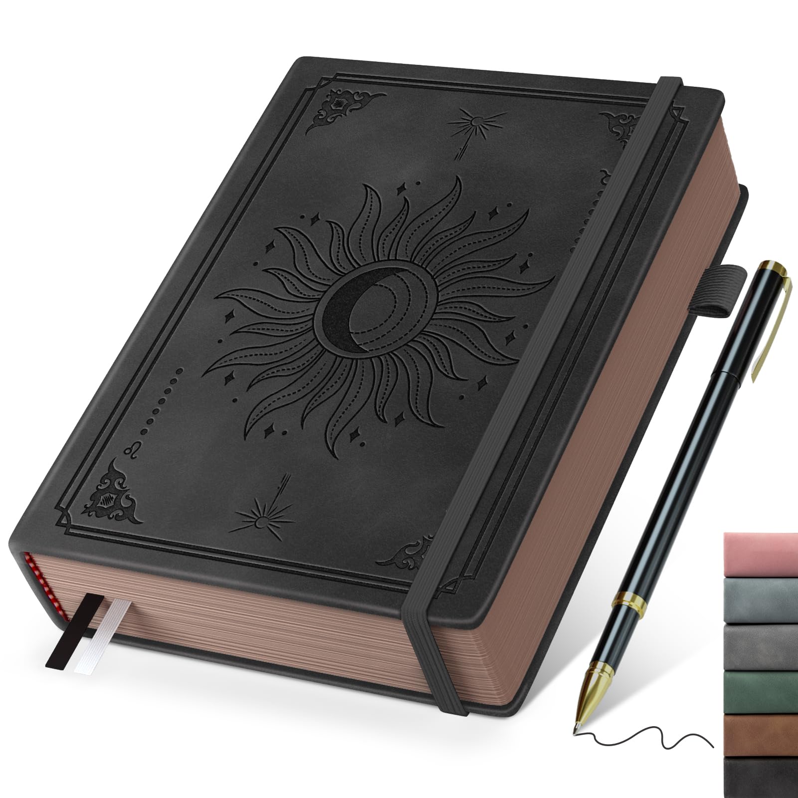 Smarpau A5 Lined Journal Notebook, Vintage Style Hardcover Journal Diary & Pen Set