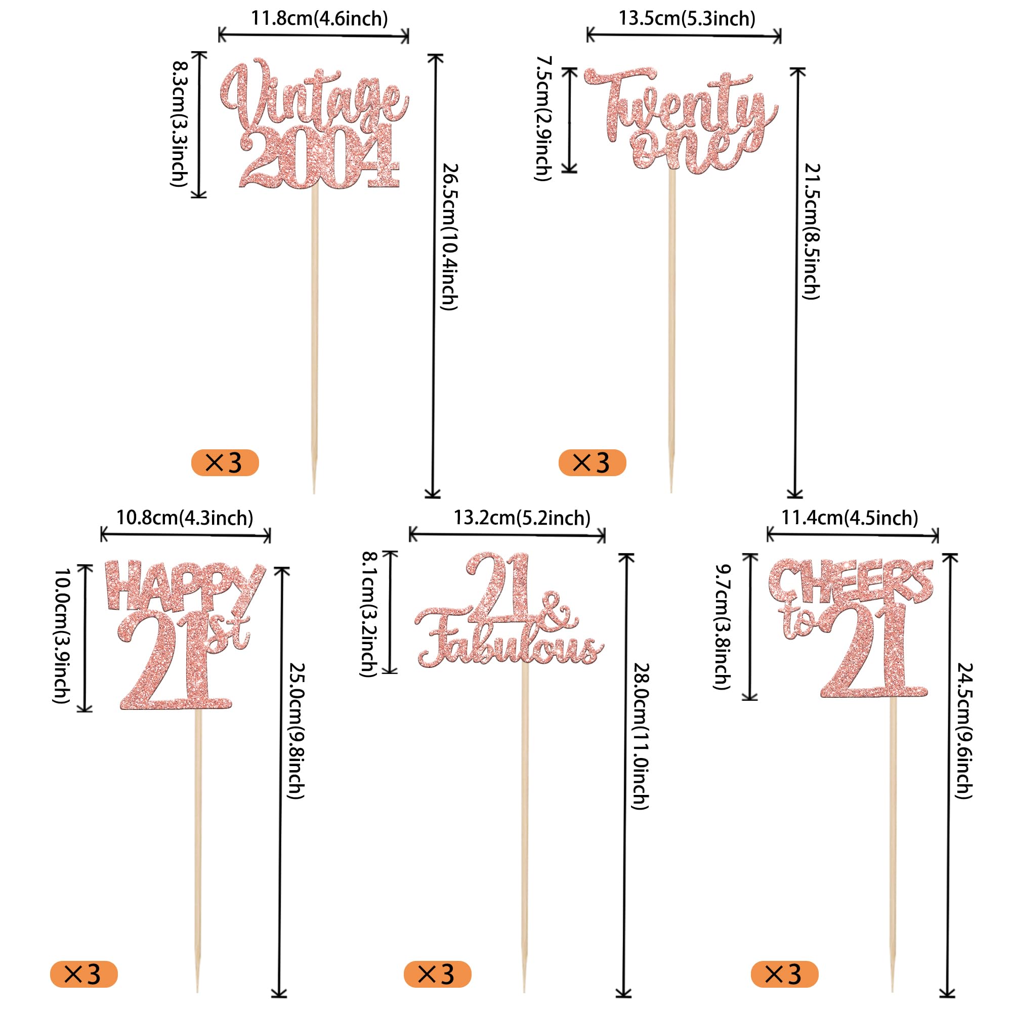 15 PCS 21st Birthday Centerpiece Sticks Twenty One Happy 21st Vintage 2004 Table Flower Centerpieces Sticks Cheers to 21 Fabulous Floral Decorations for 21st Birthday Party Supplies Rose Gold