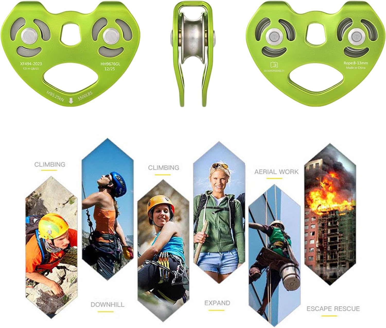 Multifunctional Aluminum Alloy Climbing Pulley Heart Shape Rigging Pulley for Outdoor Play and Secure Activity