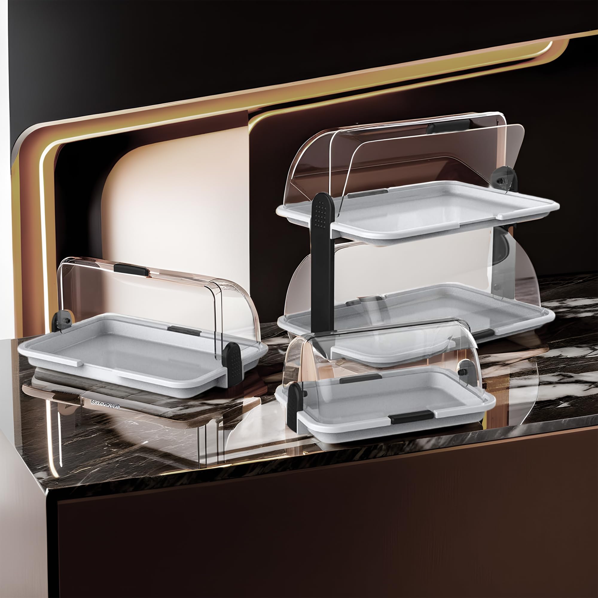 Sicignano | Vitrina expositora doble para mostrador, blanco, 46,5 x 31,5 x 40,5 cm – Expositor neutro para bar, restaurante, bufé, B&B, desayuno, almuerzo, cena, vitrina para dulces – 2 pisos