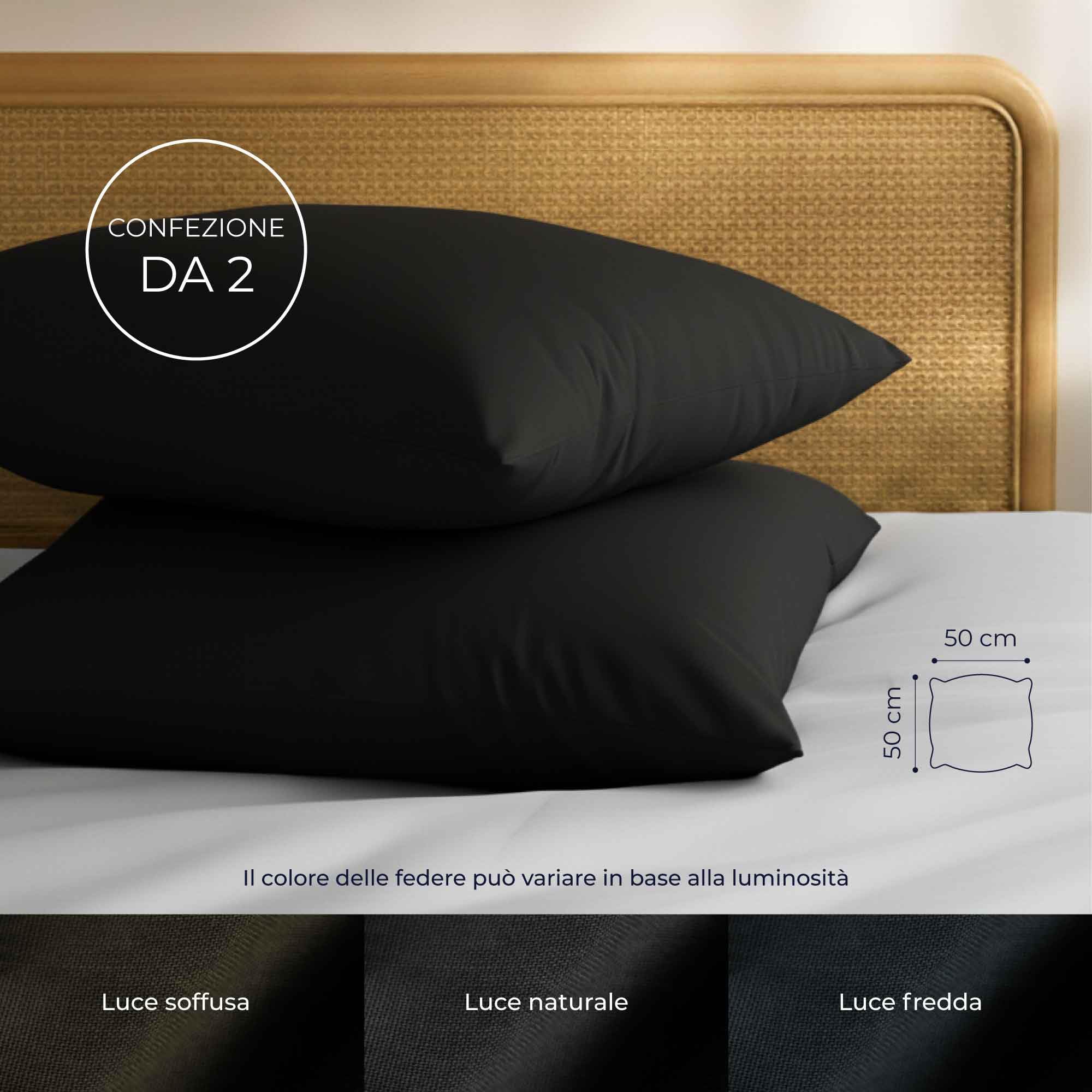 Federe 50x50 Cotone Rinforzato (Set da 2) - Nero - Trama Fitta a 57 Fili/cm² - Federe Cuscini 50x50 cm - Federe Cuscino 50x50 Certificate Oeko Tex - Dreamzie