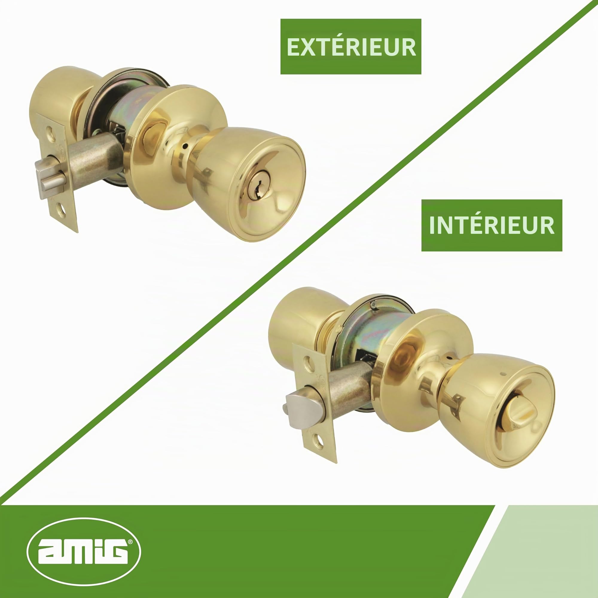 Amig - Poignée de porte - Loquet d'entrée 60/70 mm - Avec serrure intérieure - Pour portes en bois de 35 à 45 mm d'épaisseur Système anti-carte