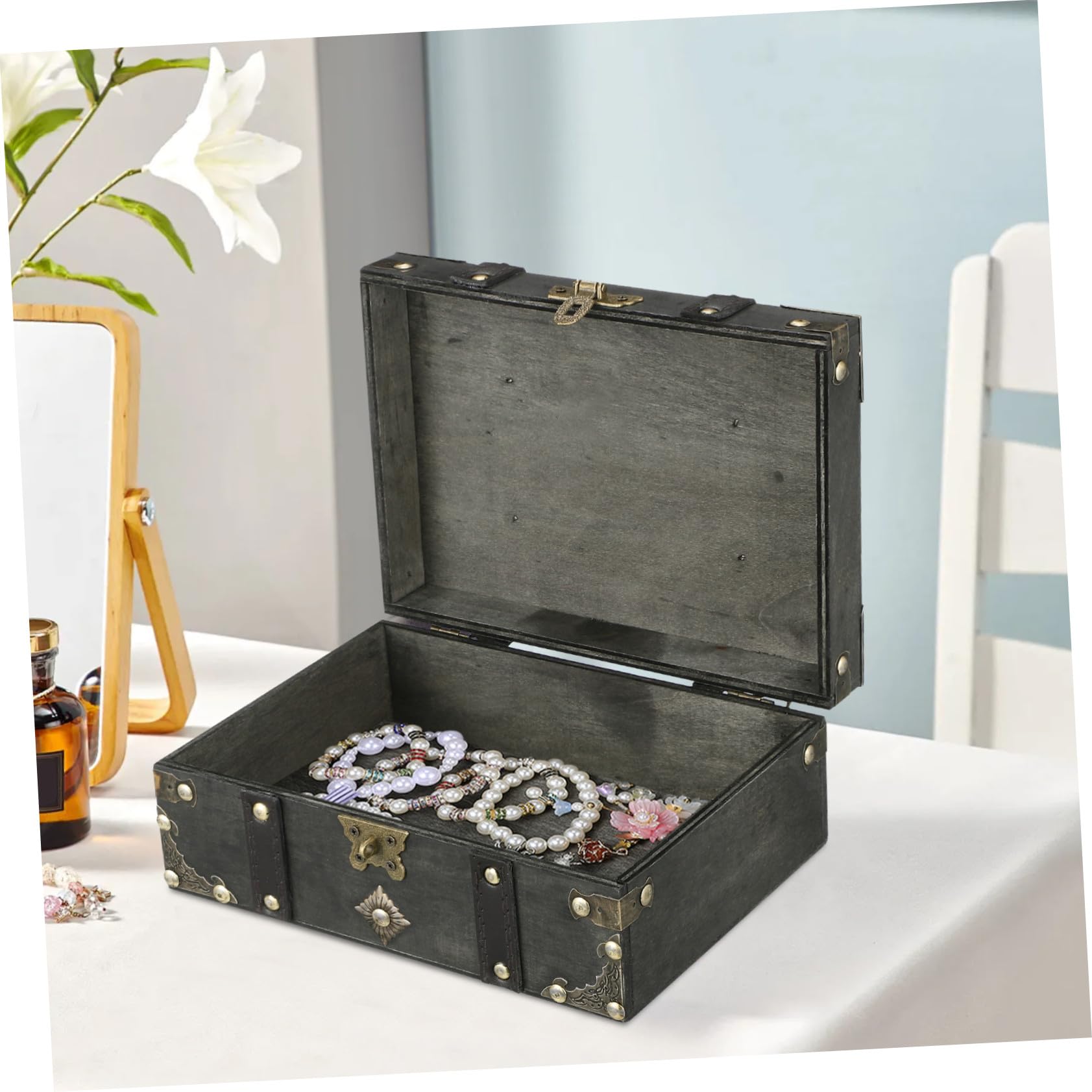 SOLUSTRE Schmuckkästchen Mit Schloss Und Vintage-design Aufbewahrungsbox Für Damen Und Herren Abschließbares Schmuckkästchen Aus Bruchfestem Material Für Zuhause Und Reisen