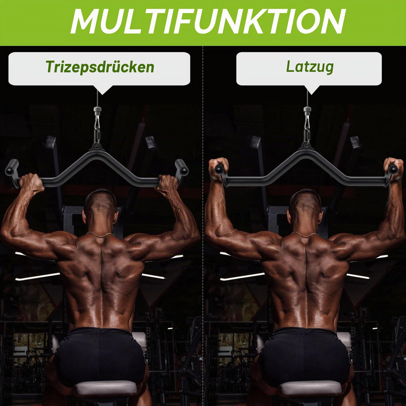 SELEWARE Rudergriff Pull Up Bar - Schwarz Latzug Griff V-Stange Latzugstangen, Klimmzugstange für Zuhause, Fitnessstudio, Workout, Aufsätze, Trizepsstange, Rückenkrafttraining, V-Stange, Ruder-Set