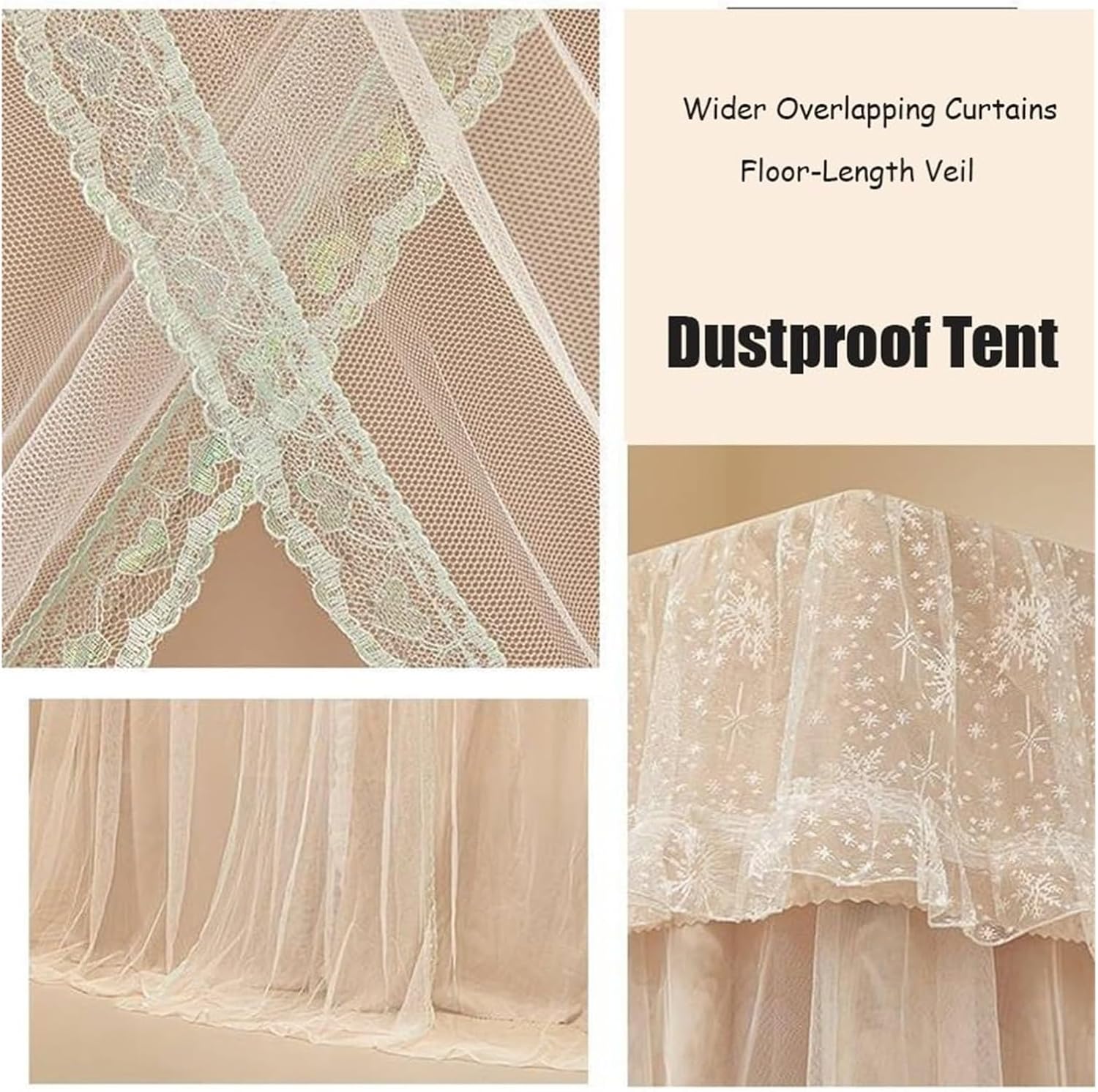 Princess Bed Canopy Mosquito for Girls - Elegant 4 Corner Post Ruffle Design with Double-Layer Blackout Curtains, Breathable Indoor Canopy for Dream Privacy Space Without Bracket(Green,180x220cm)