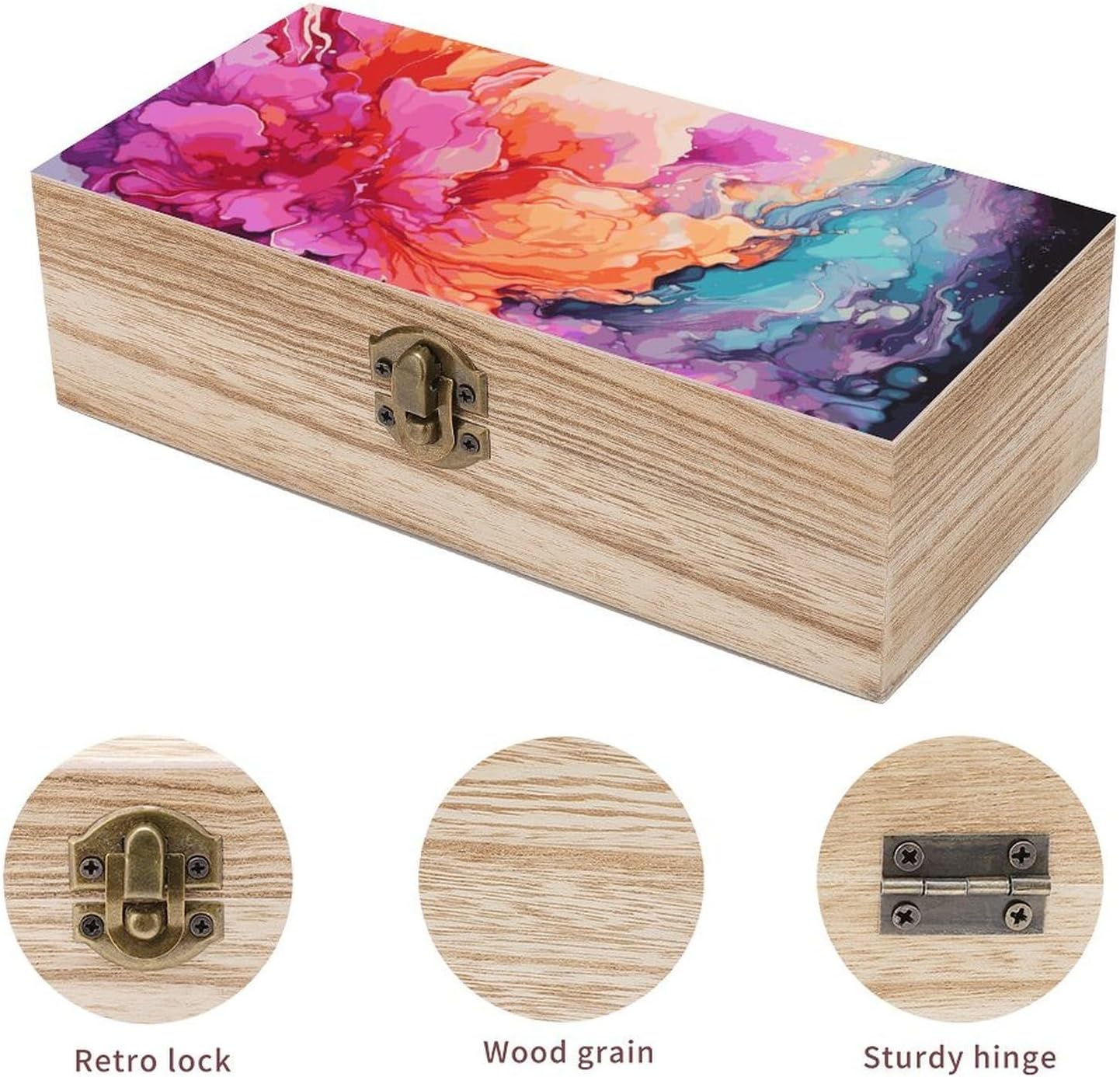 Colorful Watercolor Painting Wood Storage Box,Wooden Smooth Jewelry Container,Keepsake Storage Chest with Lid for Memories,Jewelry,Photos,Memorial Boxes image 3
