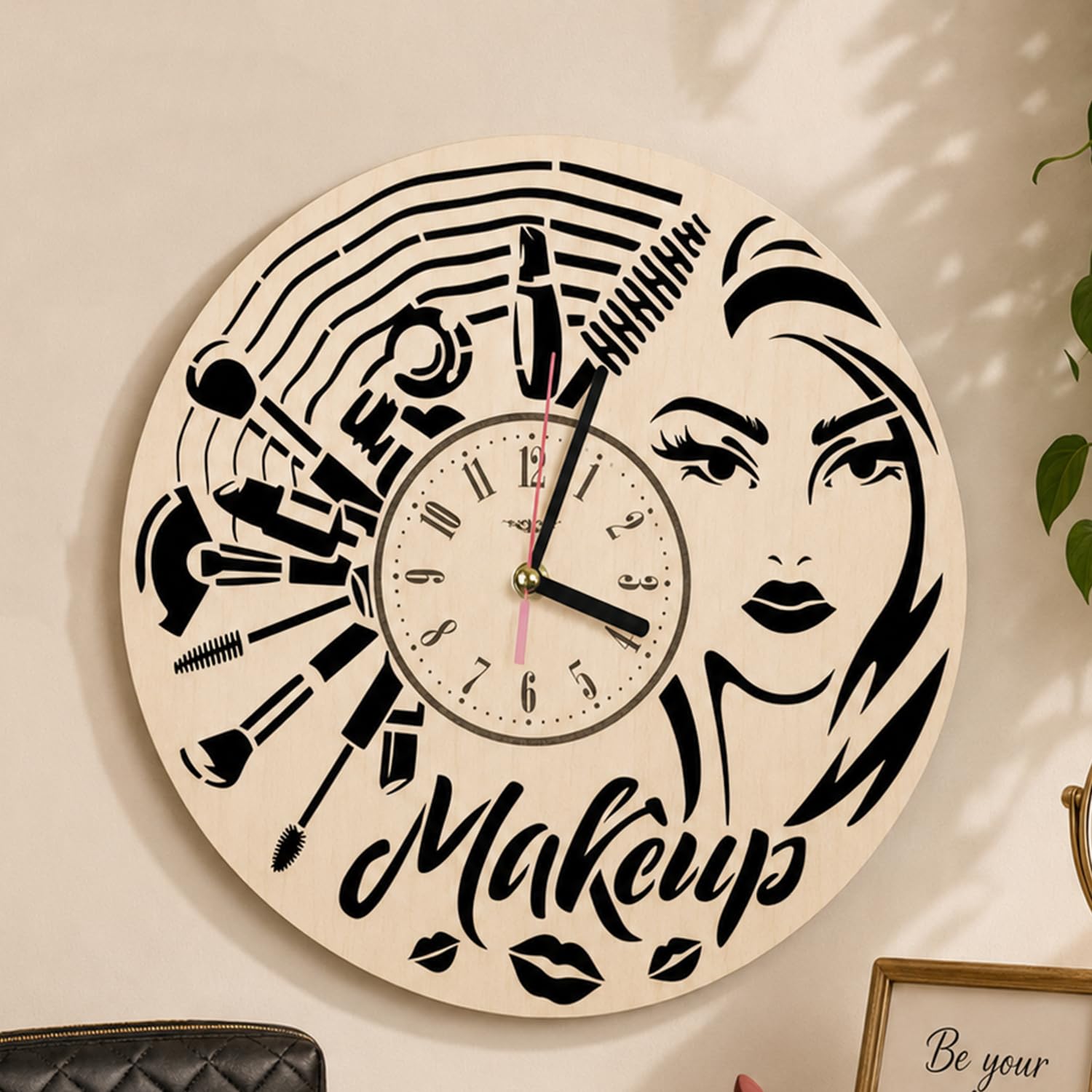 Makeup Artist Wooden Wall Clock for Beauty Salon Decor | Makeup Theme Decorative Wall Clock | Vanity Room Wall Art | Birthday Gift for Women, Makeup Lovers & Salon Owners-image-13